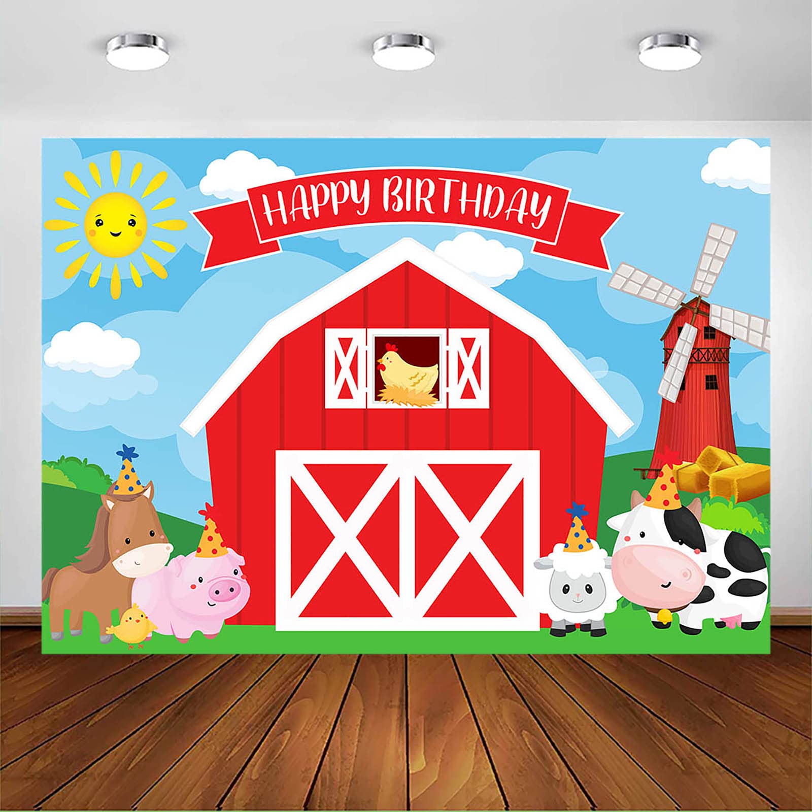 AvezanoCartoon Farm Birthday Party Backdrop Sweet Girls Red Barn Farm Animals Happy Birthday Photography Background Decorations Baby Shower Party Banner (7x5ft)