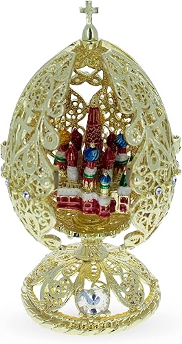 Miniatura 2 de BestPysanky Estatuilla dorada de huevo de Pascua de la iglesia ortodoxa Bejeweled
