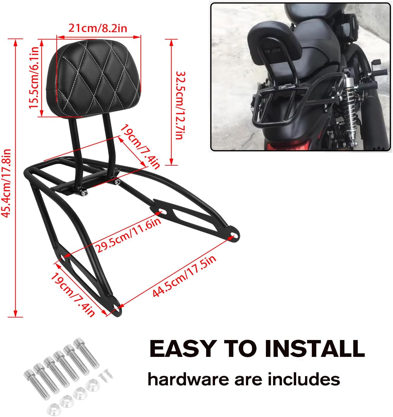 CHIFUN Rear Passenger Backrest Sissy Bar Compatible with Harley Street 750 500 XG750 XG500 2015-2020 Black Steel Detachable Motorcycle Rear Luggage Rack