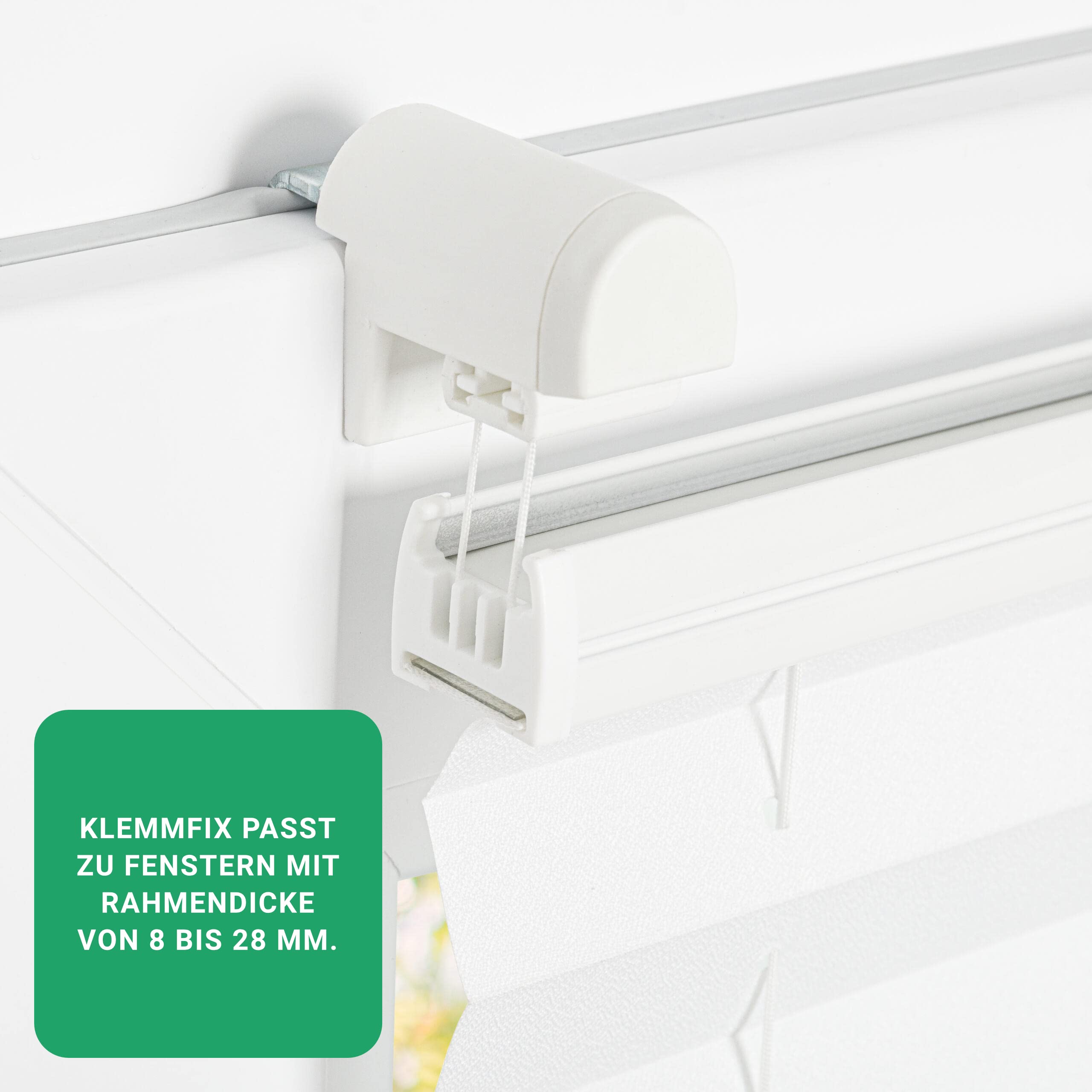 Estika Plissee ohne Bohren, Premium Klemmfix - 105cm Breite x 120cm Höhe - Weiß - Metal Plisseehalter ohne Bohren, Modern Sichtschutz für Fenster, Jalousien Fenster für innen
