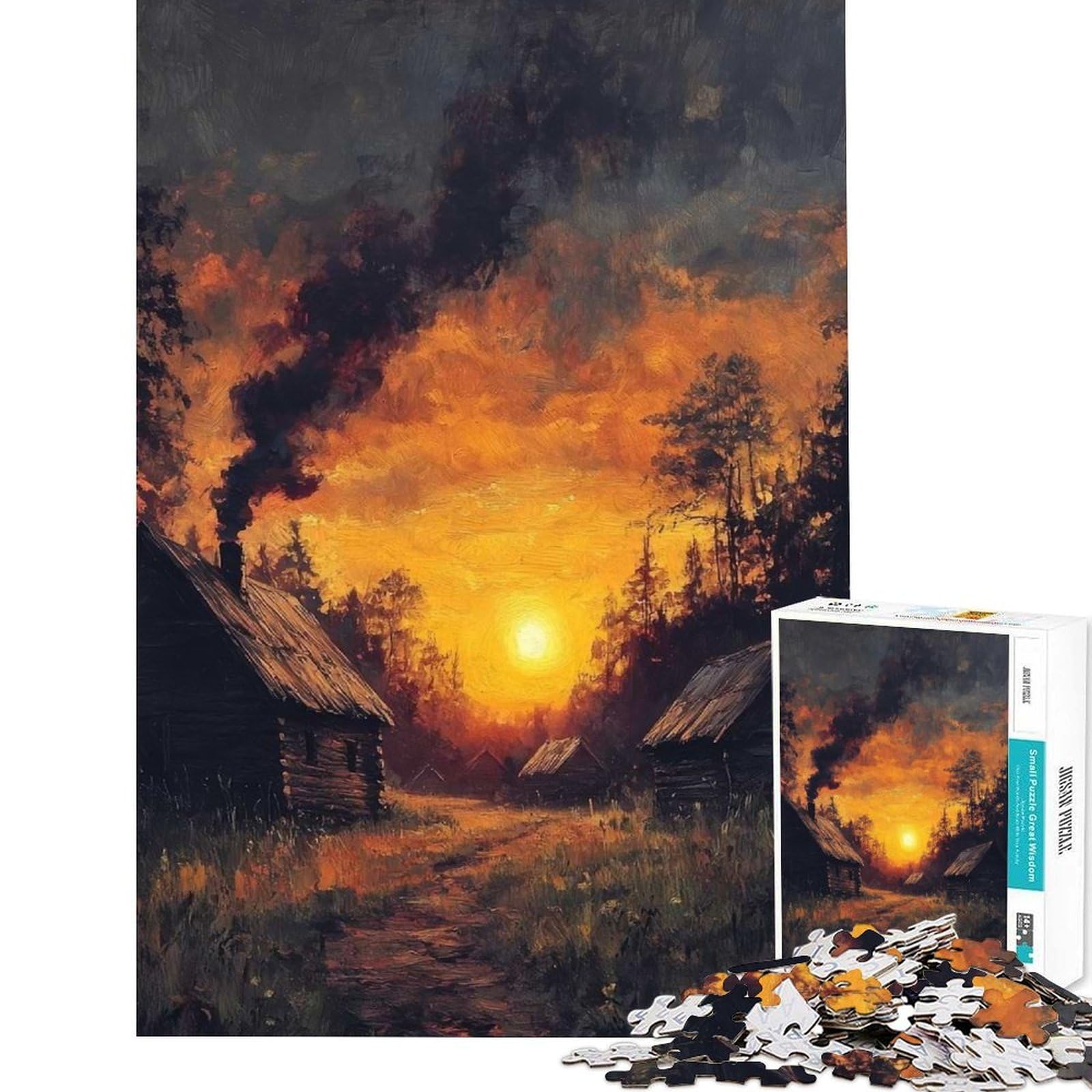 1000 Piece Jigsaw Puzzles for Teenagers Jigsaw Sunset Village Teenager Puzzles Hands-on Game Difficult Hard Help The Brain Exercise (Size 75x50cm) — image 1