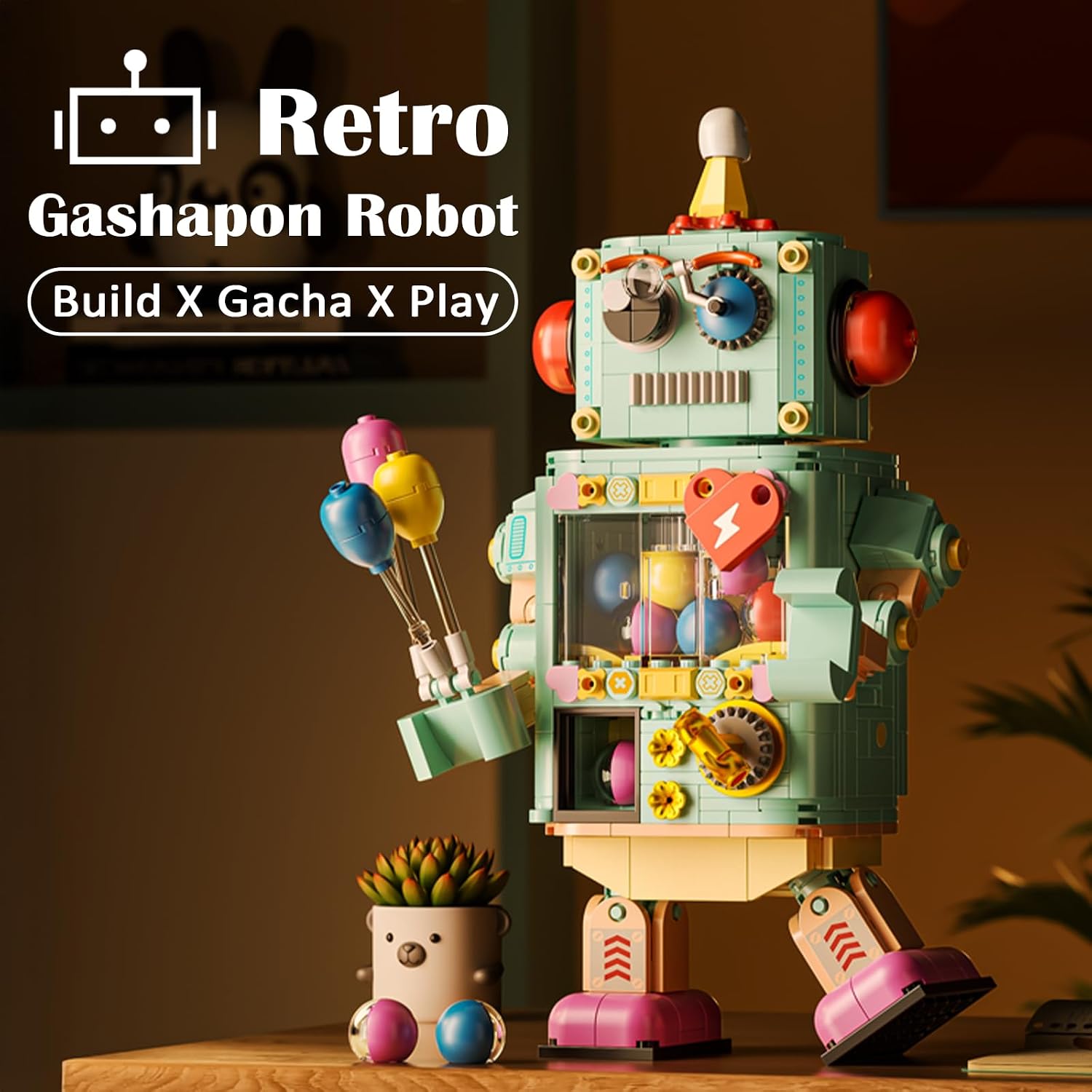 Articulated Robot Building Set with Functional Capsule Vending Machine, 617-Piece Interactive Desk Toy & Creative Gift for Teens Birthday and Adults Valentine's Day