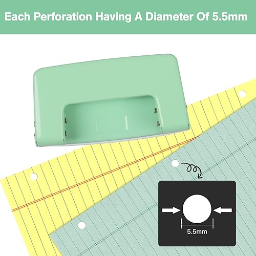 Vista 5 de Perforadora de 2 agujeros, perforadora para manualidades, herramienta de perforación de doble agujero, perforadora manual de hojas sueltas, Verde