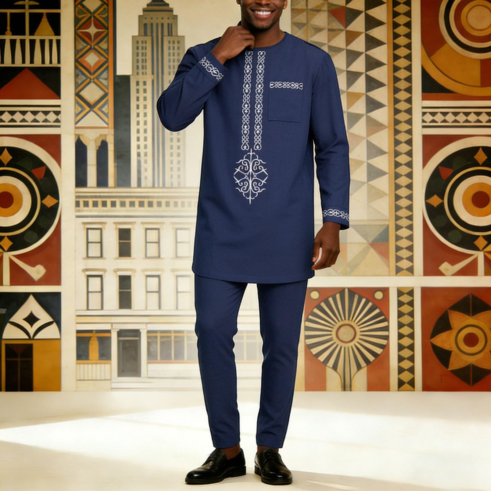 Conjunto de Dashiki para hombre Traje étnico tradicional Traje casual Acogedor Vestidos étnicos de dos piezas Bata africana