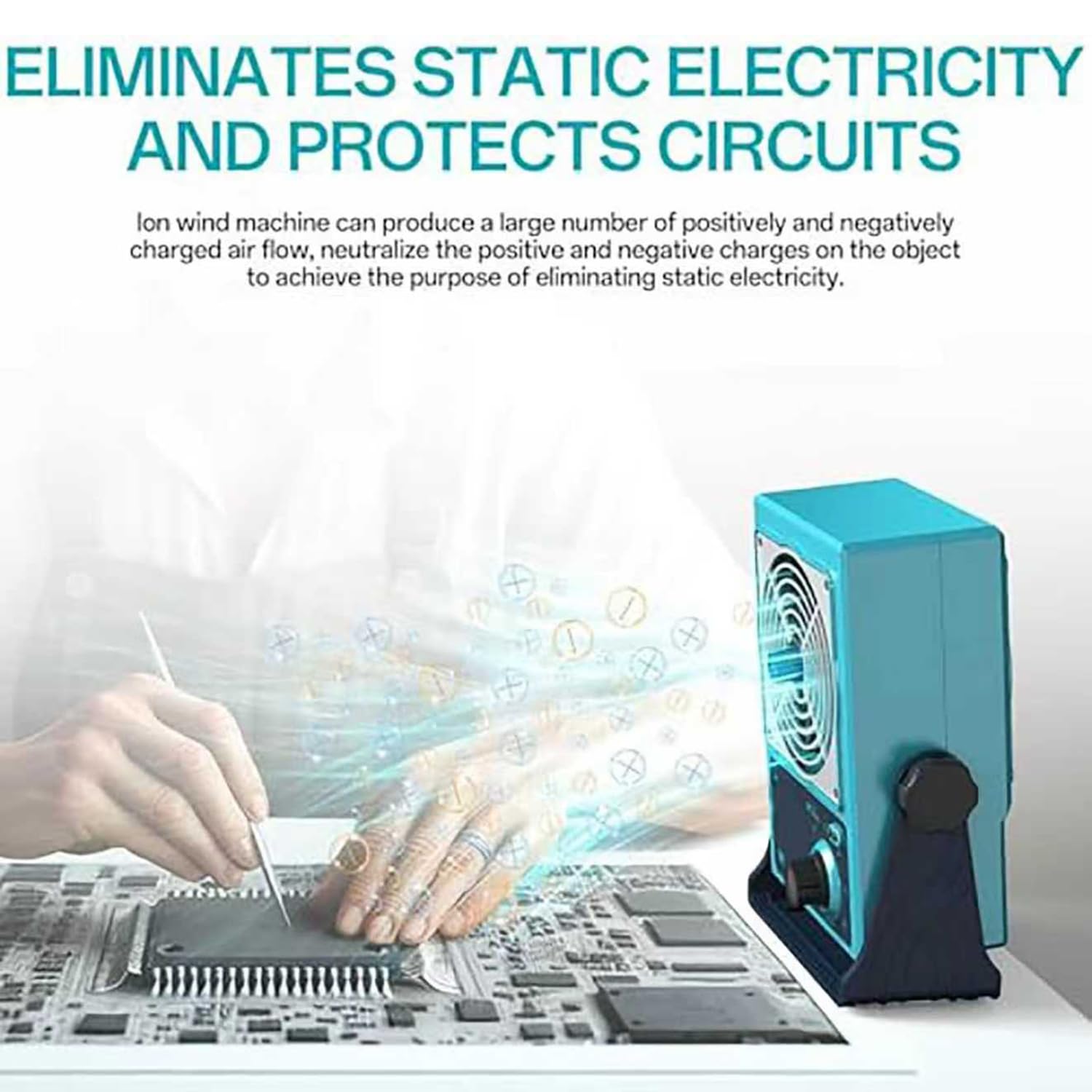 Eliminador De Electricidad Estática De 85 CFM Con Dispositivo De Limpieza, Soplador De Iones Antiestático De Escritorio, Ionizador Ajustable Sin Escalonamientos, Generador De Carga Positiva Y Negativa
