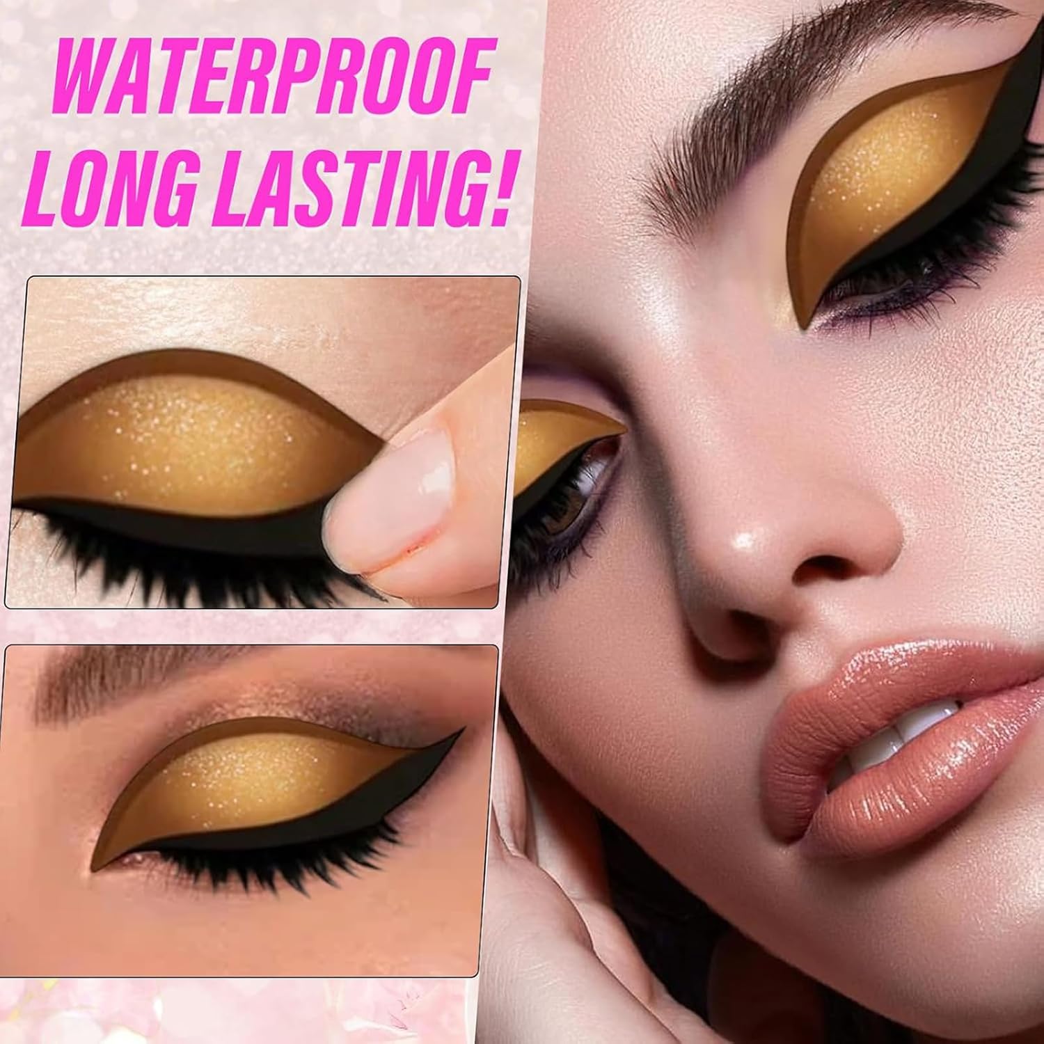 3Pairs,Lazy Eye Shadow Eyelash Patch,3-in-1 False Lashes Eyeshadow and Eyeliner,Reusable Eyemakeup Stickers for All Eye Shapes (Gold) - Image 6