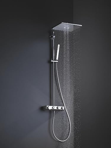 GROHE Euphoria SmartControl Cube 310 - Push Button Shower System with Cool Touch Thermostat (2 Spray Head 31 cm, 1 Spray Hand Shower, Horizontal 45 cm Shower Arm, Hose 1.75 m), Chrome, 26508000 - 2