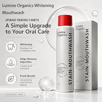 Mouthwash,Lumine Organics Mouthwash Whitening,Stain Whitening Mouthwash Rinse,Fresh Breath & Cleaner Looking Teeth,8 fl oz (1PCS)
