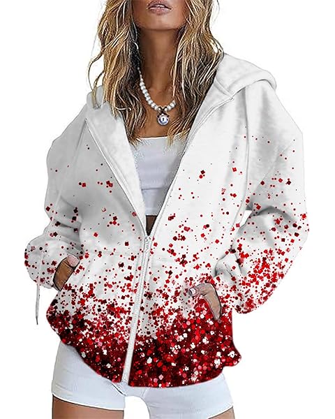 HOTYD Womens Oversized Hoodies Zip Up Fleece Floral Sweatshirt Casual Fall Long Sleeve Drawstring Hooded with Pockets
