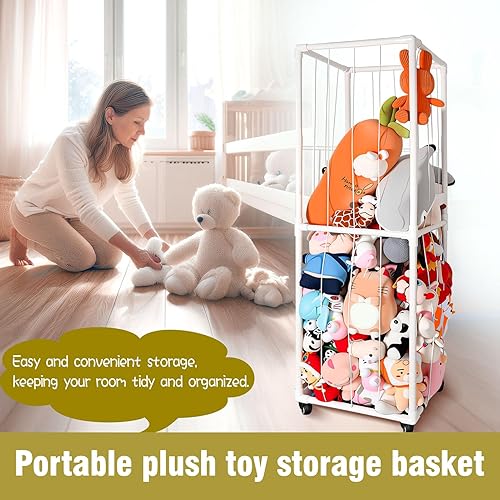 Miniatura 5 de Organizador de almacenamiento de animales de peluche, soporte de PVC de doble capa para juguetes de peluche, red transpirable, desmontable, para