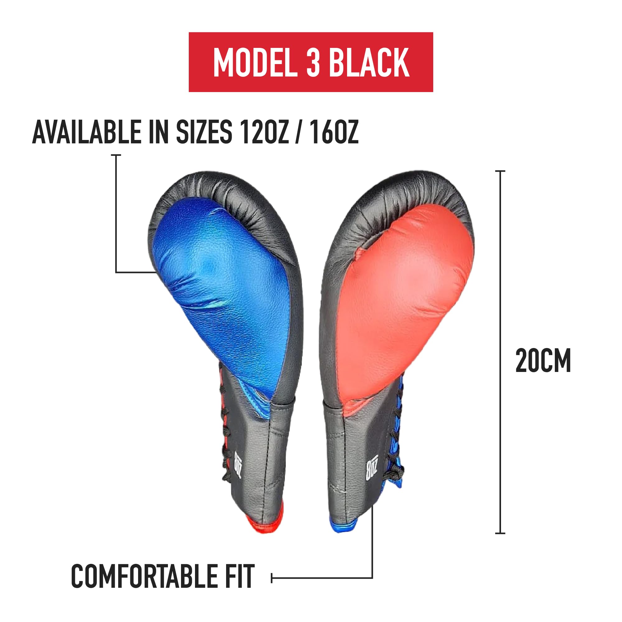 Model 3 8oz Boxing Glove in Black/Red/Blue by Endangered Fightwear - Image 2