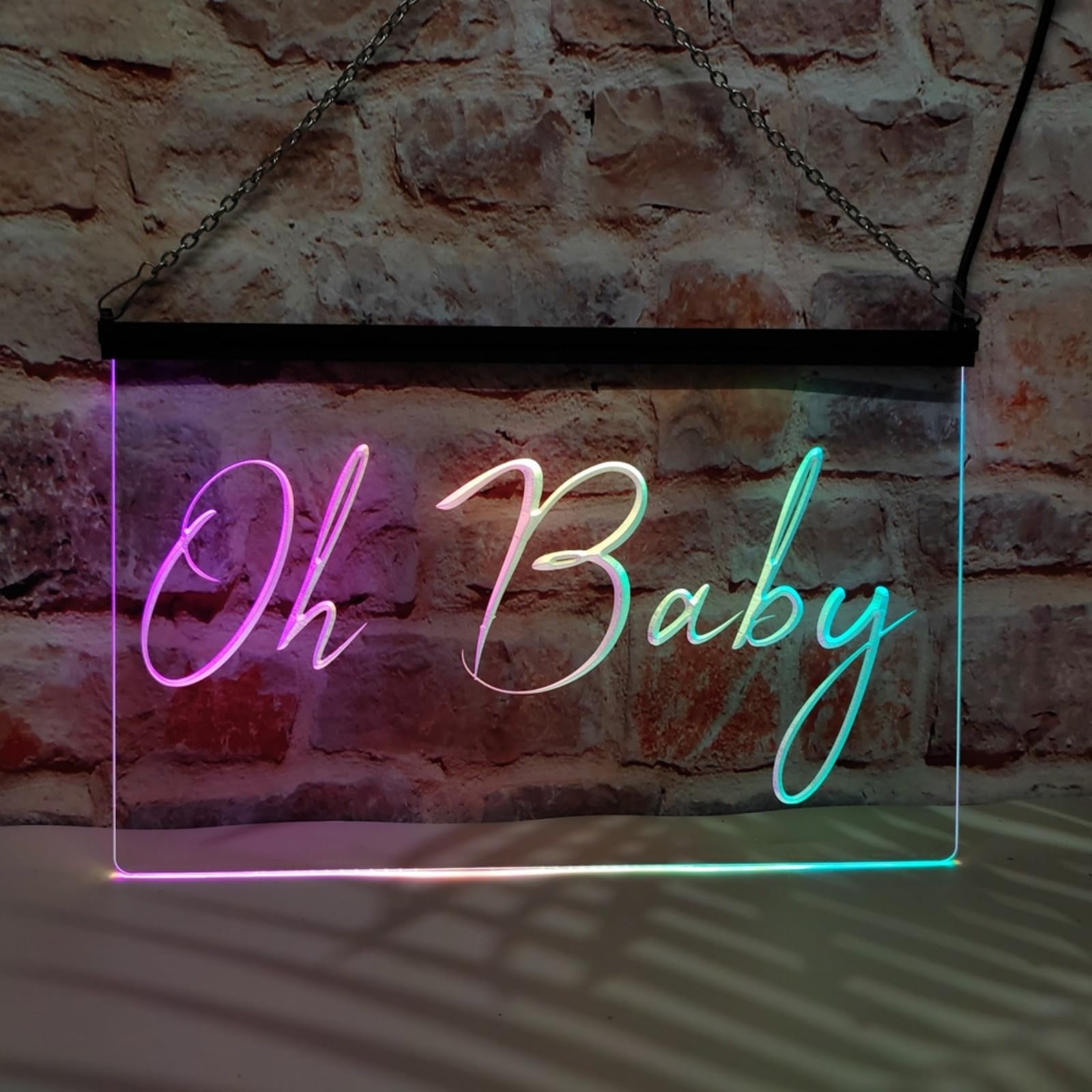 Oh Baby Neonowy szyld do dekoracji ścian – ściemniane neonowe lampy LED RGB (zasilanie USB), sterowane aplikacją; idealne na baby shower i gender reveal,40x30cm