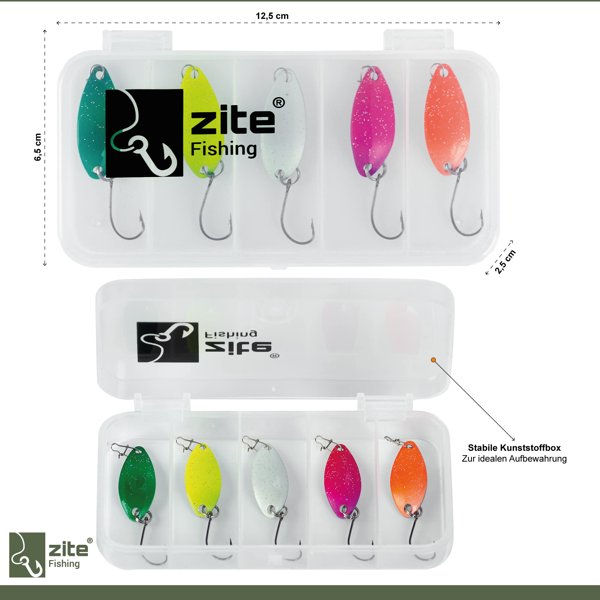 5 Cucchiaini Da Pesca Zite Fishing - Esche Spinning Trota 2,4g UV Attive