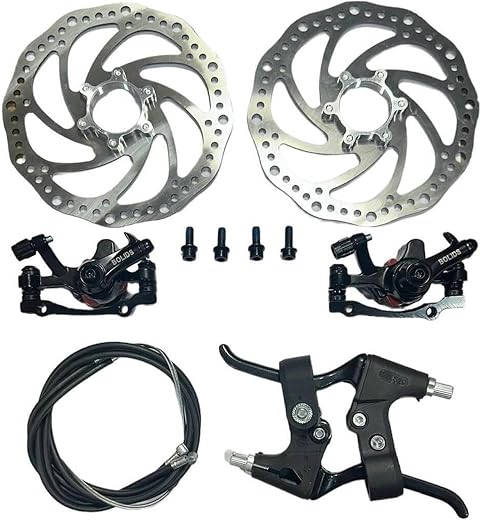 BROKE BRAND Bicycle Mechanical Disc Brake Set | Front &amp; Rear Disc Brake Kit with Rotors, Calipers, Levers &amp; Cable | Powerf...