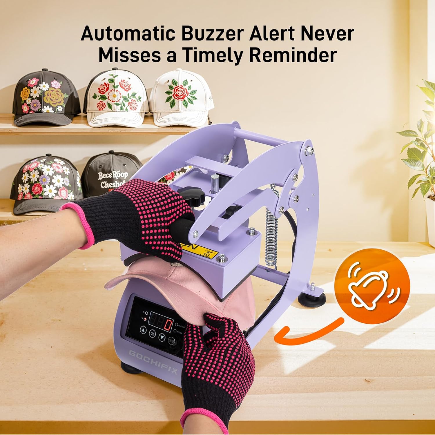 Heat Press, Precise Temp/Timer Control, 6.54"x3.84"Curved Heat Plate, 2 Hat Pad, Hat Stretcher, Safety Base, Glove, Hat Press Heat Machine for Caps, Sublimation, Vinyl, Heat Transfer