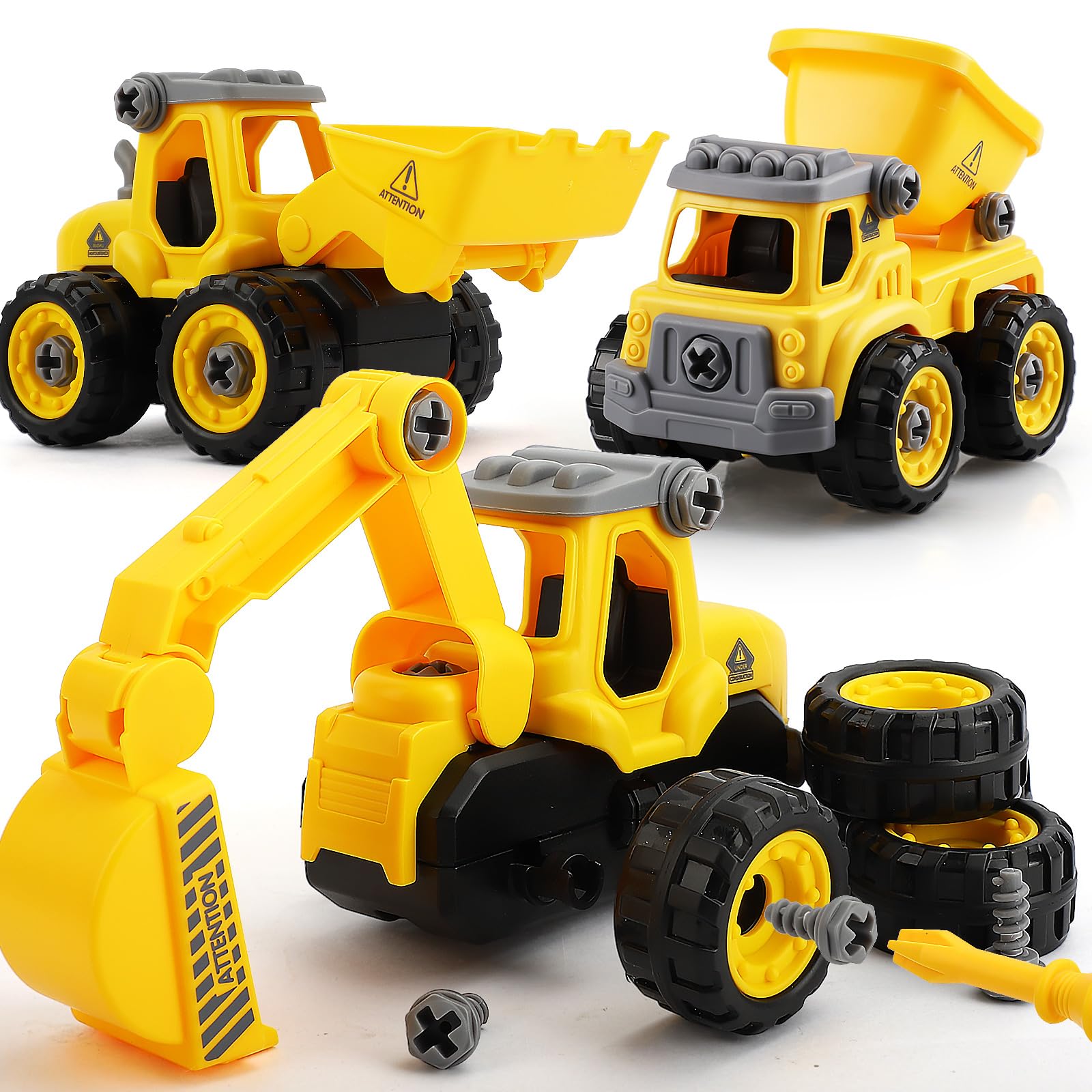 TOY Life Constructions Toys Vehicles Trucks Take Apart Toys Sandbox Toys Trucks Set Excavators Building Car Toys with Drills - Best Gifts Truck Toys for Boys Kids Toddlers 3 4 5 6 7 8 Years Old