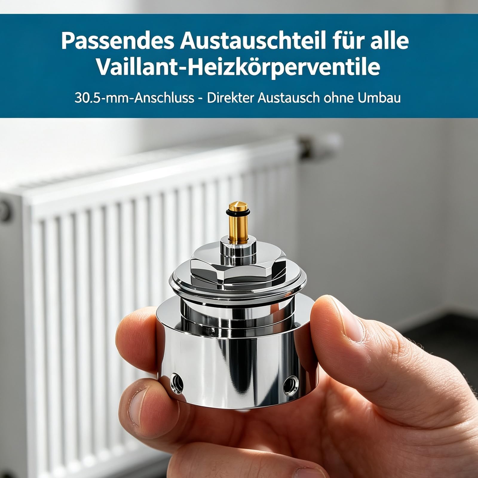 Heizkörperventiladapter 30,5mm Anschluss, Kompatibel mit Vaillant (Ersatz für 700097), Metall, Zubehör für Heizkörperthermostate (4 Stück)