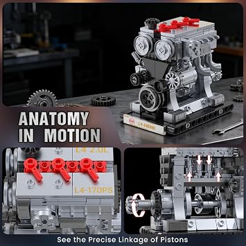 JMBricklayer V6 L4 B4 Engine Model Kits that Works, 3-in-1 STEM Mechanical Car Engine Building Blocks for Adults & Teens, DIY Engine Toy, Home or Office Display, Mini Engineering Construction Gifts