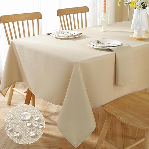 Miniatura 8 de SASTYBALE Mantel de Navidad rectangular, impermeable, con tarifa de arrugas, mantel de tela texturizada, funda de mesa de lino sintético suave para