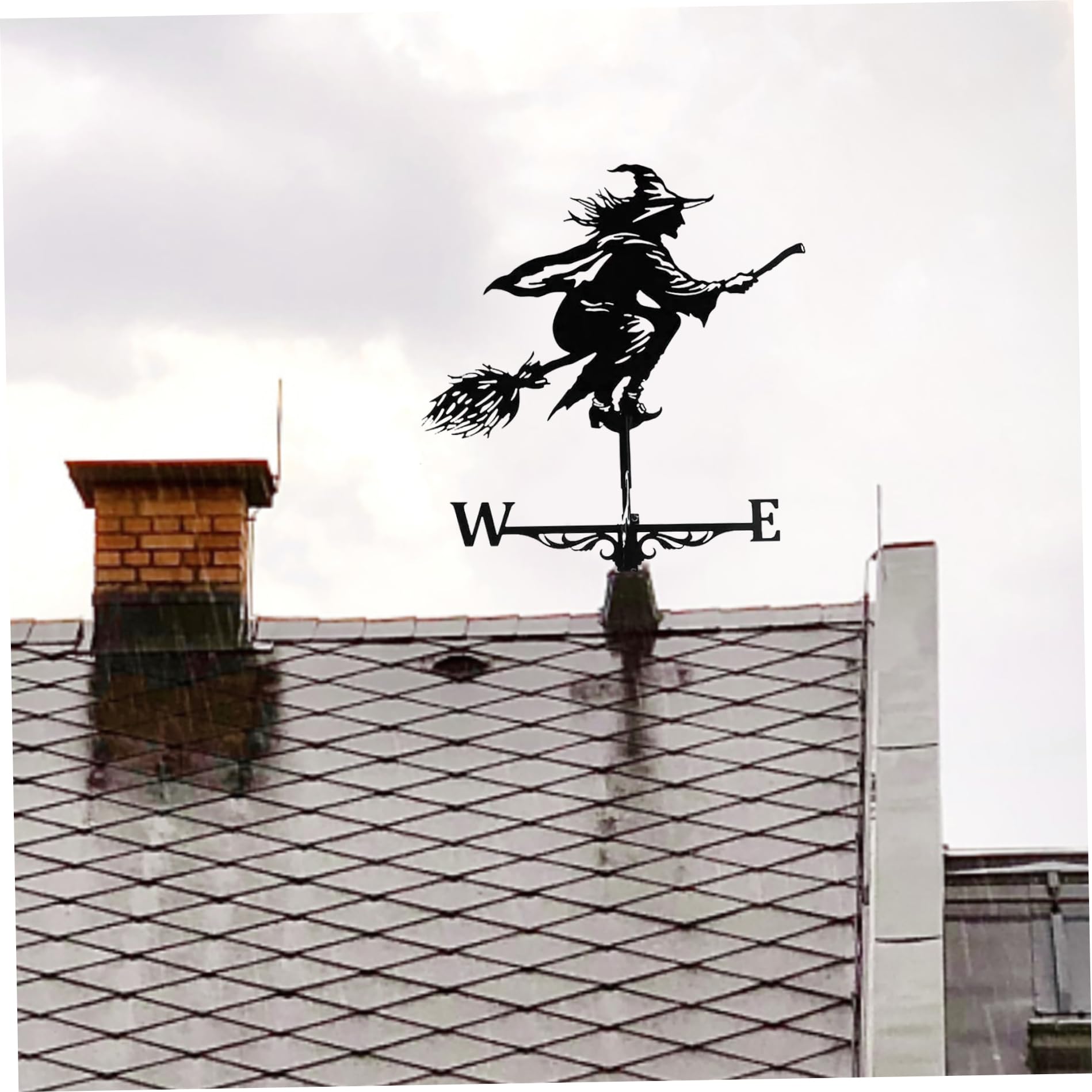 Wetterhahn Wetterfahne für Garten Hexenwetter Vane für Gartenschuppen Hexenwind Vane 37x60 cm Metall Black Hohlwind Richtung Indikator Dachhalterung für Farm Yard Gavoebo Dekor