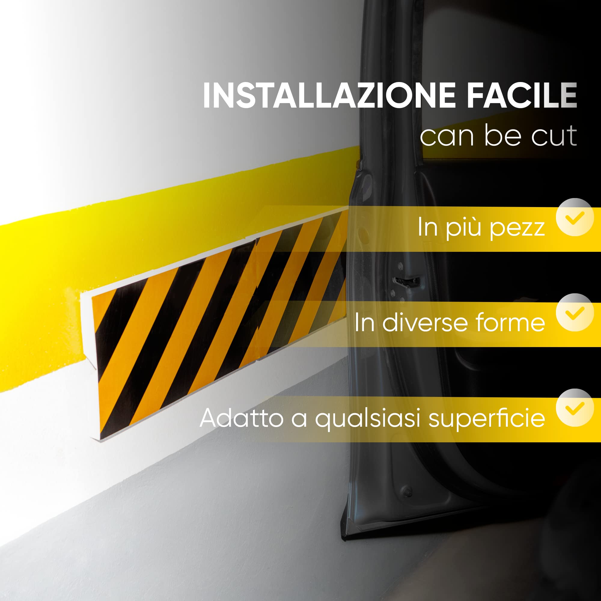 NURADA Paracolpi Garage. Protezione Portiere Auto. Pack 4. Paracolpi Portiere Auto. Paraspigoli Angolari. Angolari per Muro. Paraspigoli Gommapiuma. 40x20x2cm (Giallo riflettente)