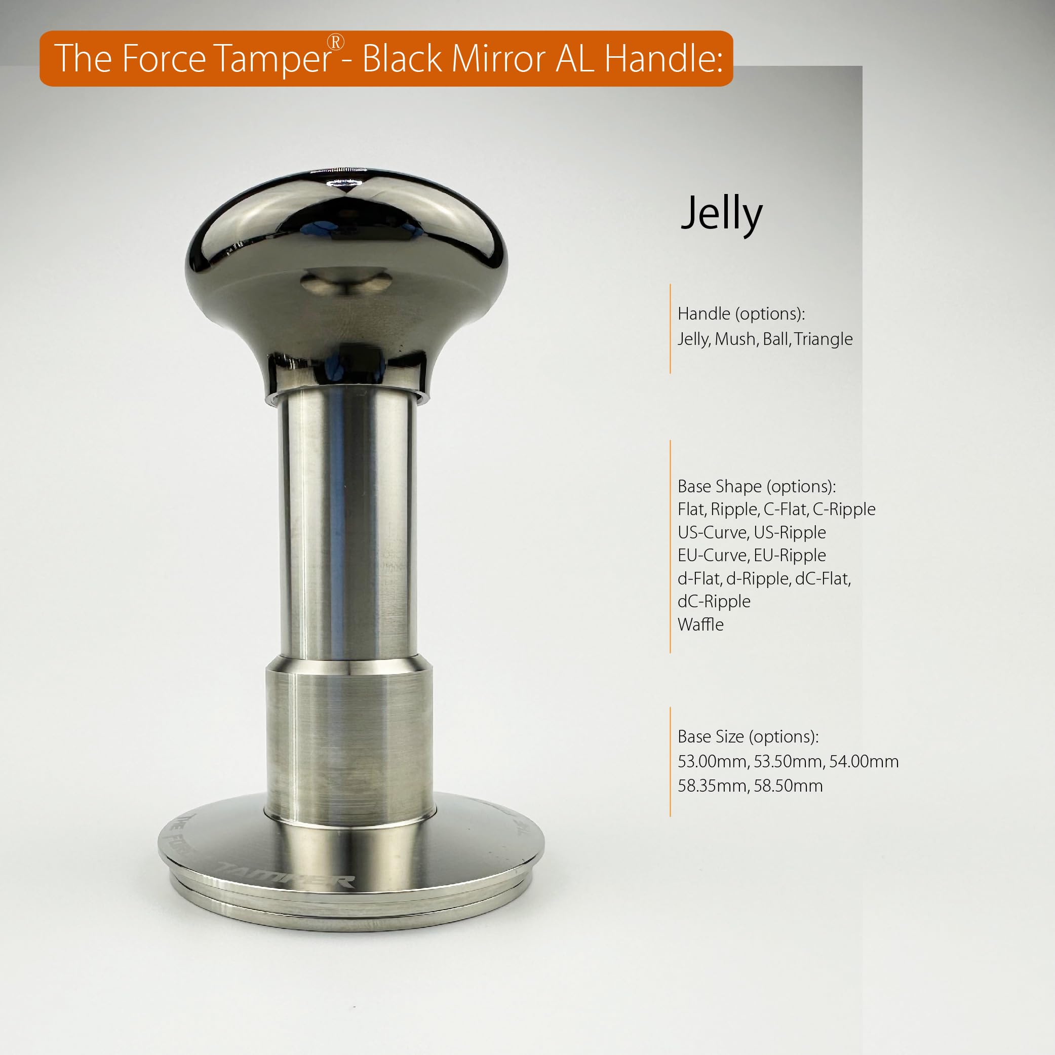 The Force Tamper Automatic Impact Coffee Tamper Adjustable Const Pressure and Autoleveling FULL Set New (Jelly-Black Mirror AL, 58.50mm)