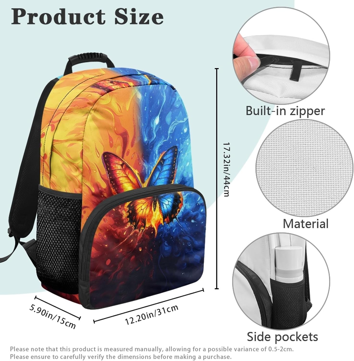 Hawapod Backpacks For Boys Men Students Butterfly Blue Fire Pattern Laptop Backpack For College Middle High School Bookbag Durable Large Travel Daypack