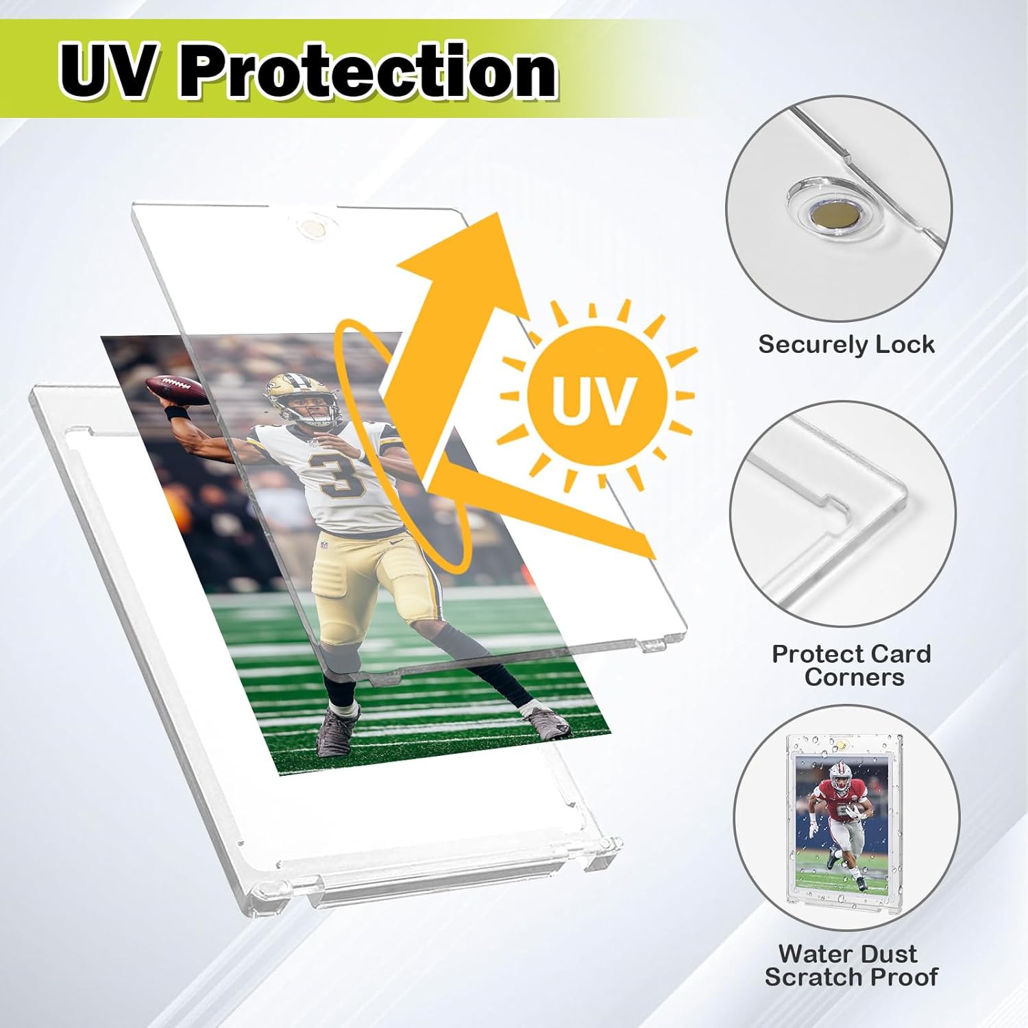 130PT Magnetic Card Holders for Trading Cards, 18ct One Card Touch Holder Baseball Card Thick Protectors Hard Plastic Magnetic Card Case Sports Football Basketball Top Loads for Cards Sleeves