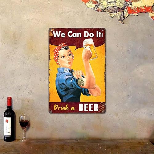 Miniatura 6 de Divertido letrero de bar o cueva de hombre, con texto en inglés We Can Do It Drink A Beer, letreros de cerveza de metal vintage para el hogar, bar,