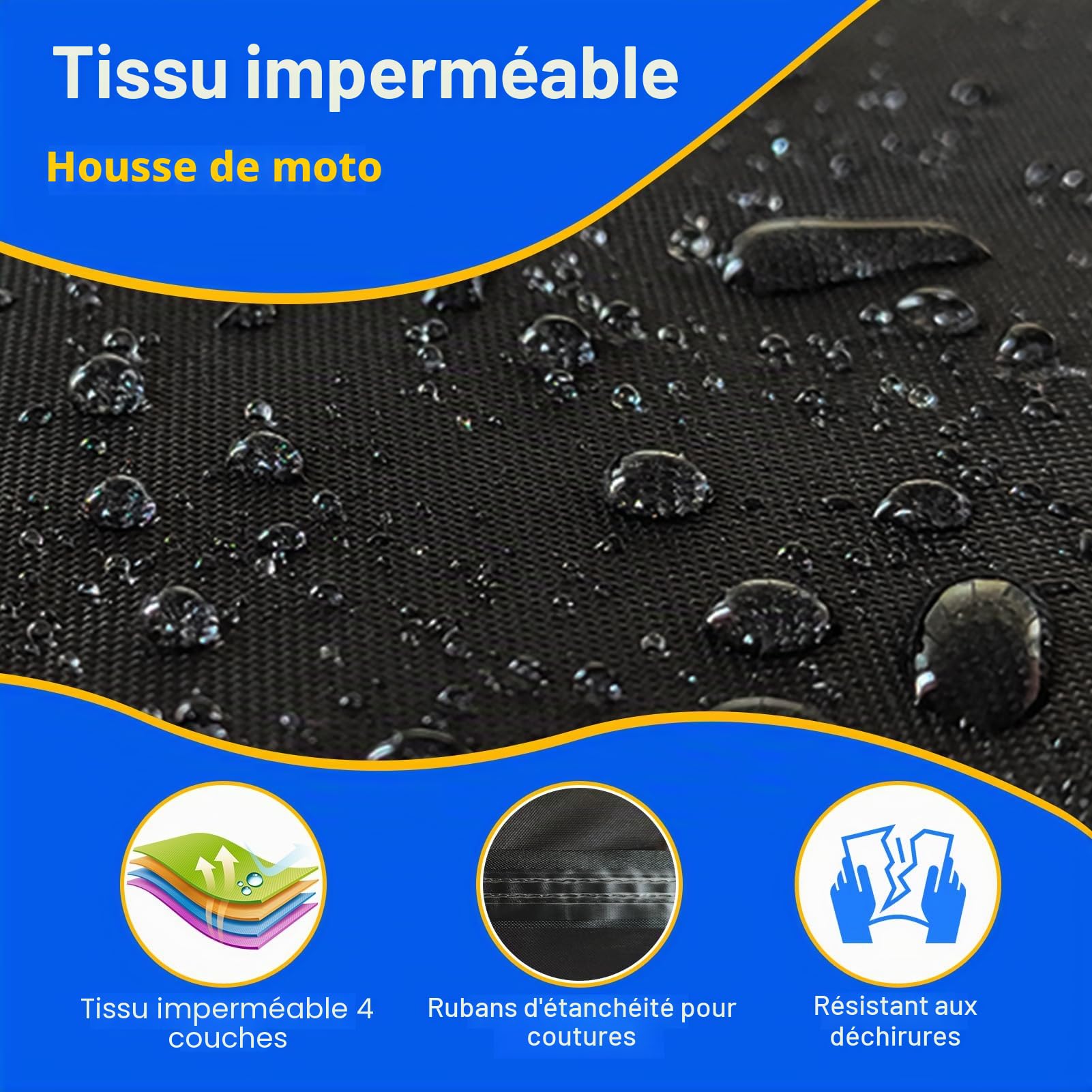 Housse de Moto 600D très résistante et étanche à la poussière pour Moto, Scooter, Protection avec Bandes réfléchissantes, Trous de Verrouillage et Sac de Rangement, 247,7 x 104,1 x 127 cm