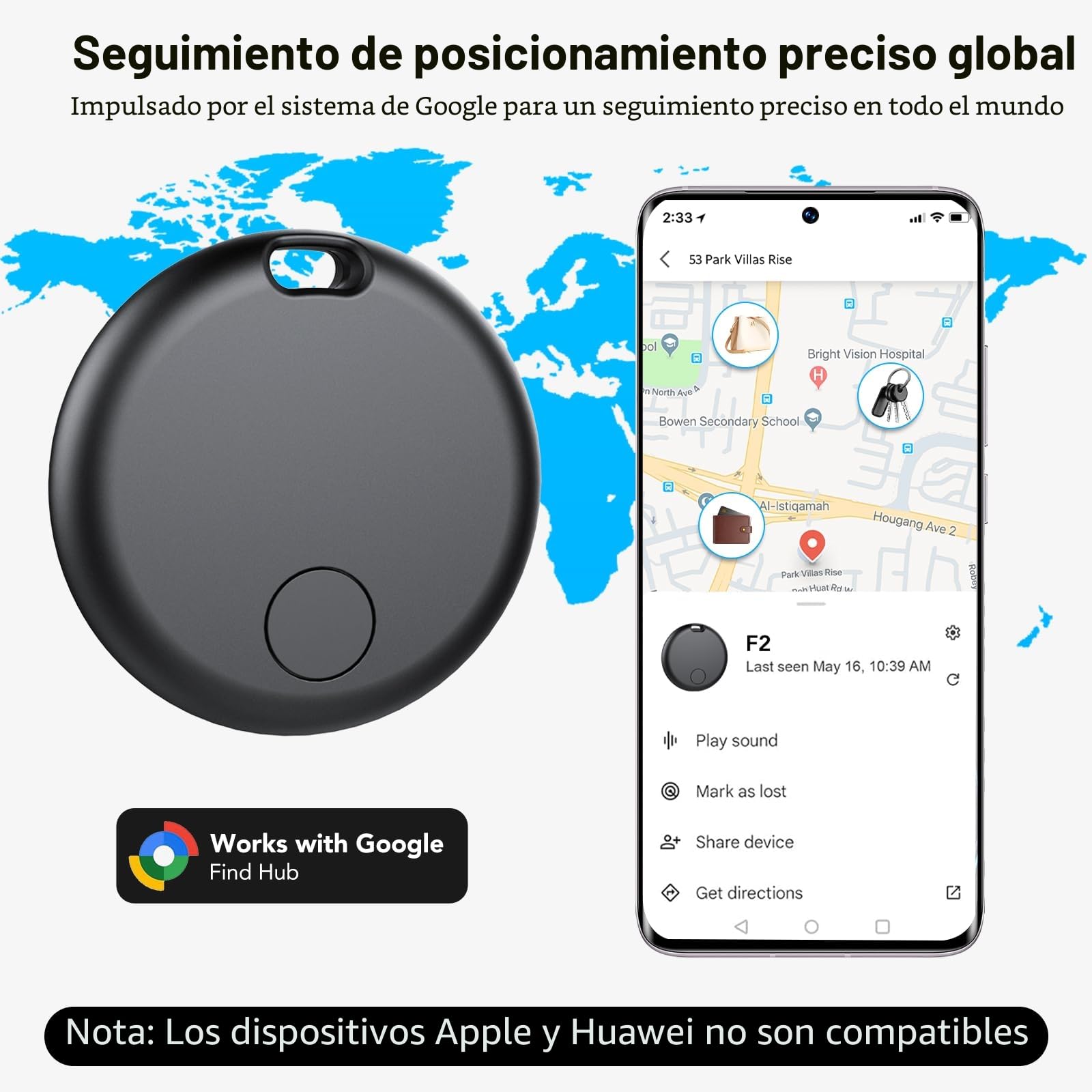 Android Smart Tracker Tag, Localizador Bluetooth Compatible con Google Find Hub (Solo Android), Air Tracker Tag Llavero para Maleta, Llaves, Equipaje, Impermeable IP68 (Paquete de 4)