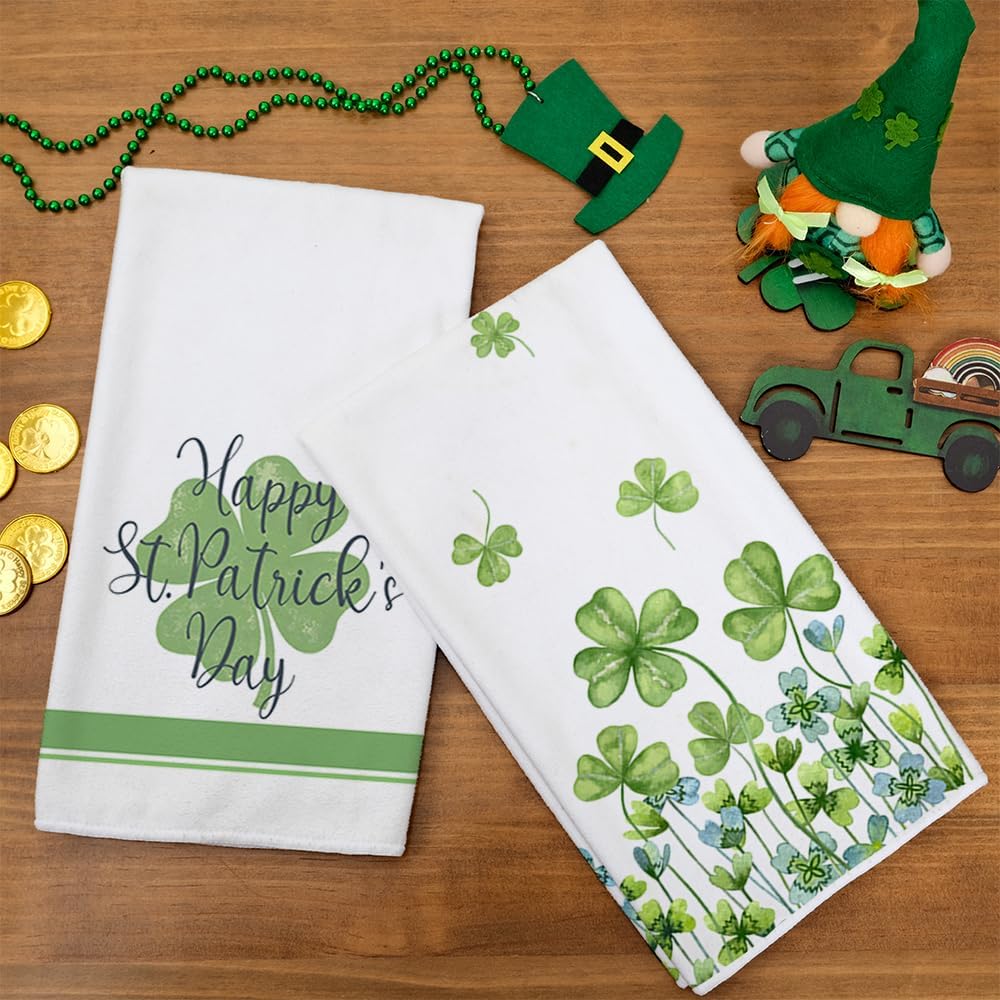 ARKENY Juego de 2 toallas de cocina con rayas verdes para el día de San Patricio, decoración del hogar, paño de secado de barra ultra absorbente, 18 x 26 pulgadas