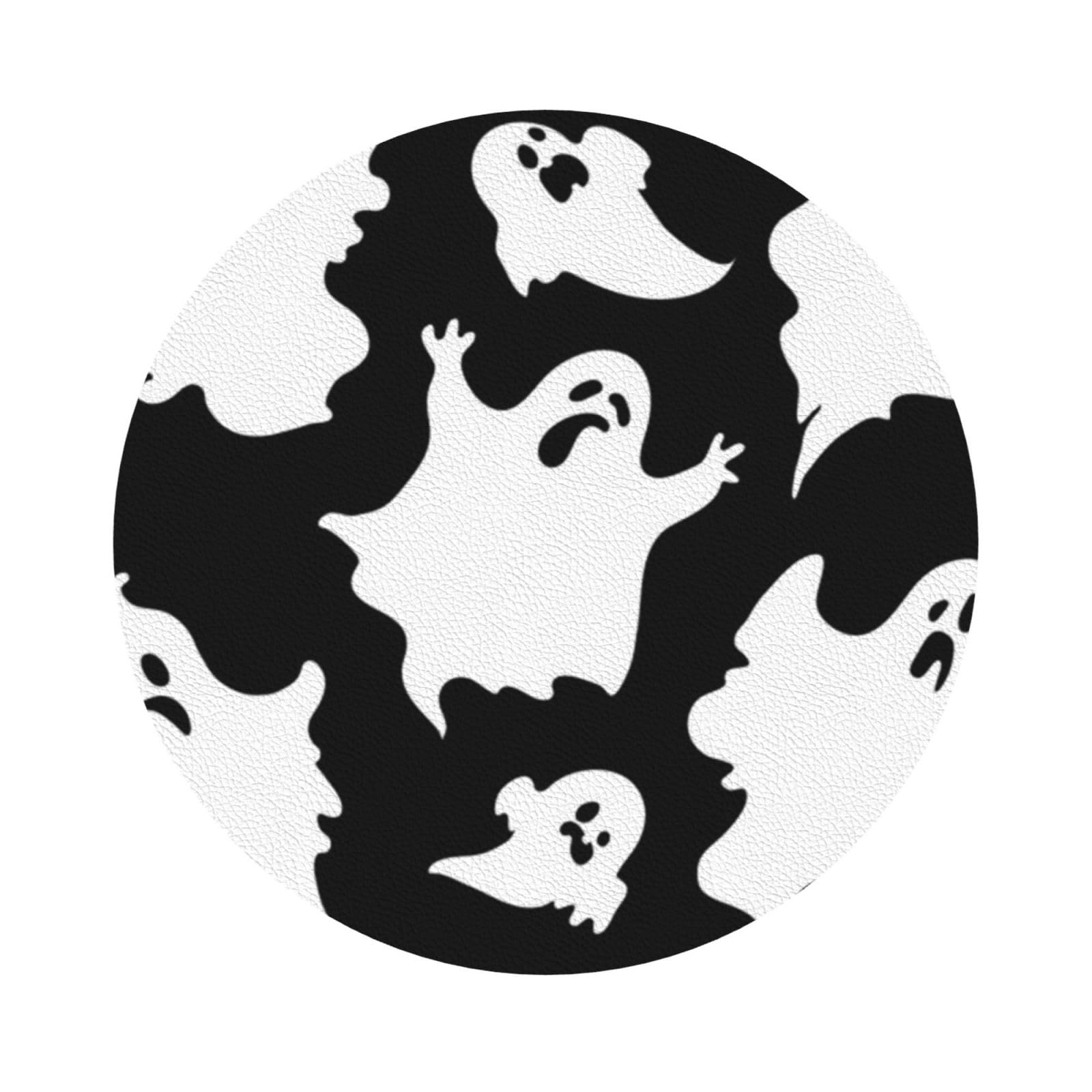 Halloween Goth PU Leather Coasters Set of 6 Round Drink Coasters