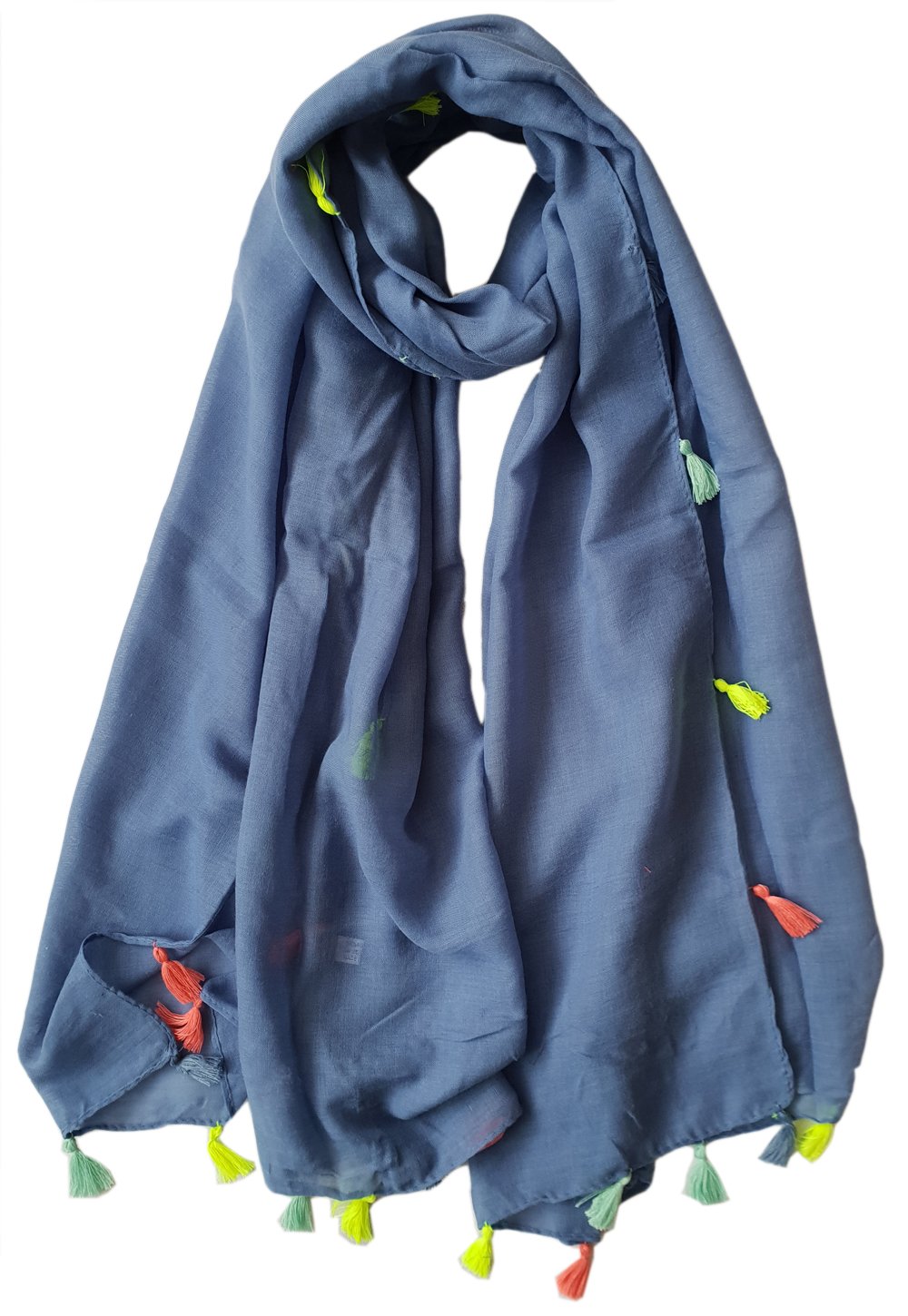 Glamlondon Women's Blue Dark Plain Scarf With Tassel (Blue Dark)