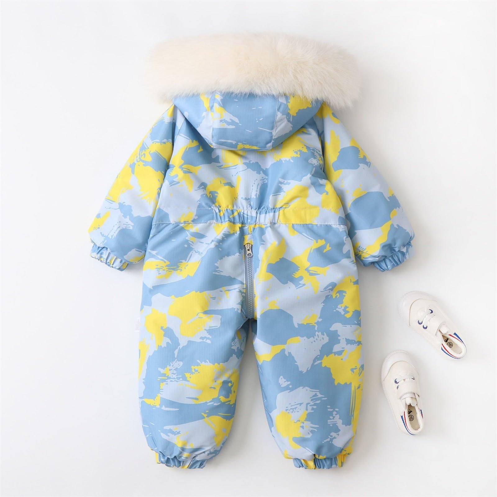 Generisch Unisex Niños Traje de Nieve De Una Pieza Mono De Esquí Con Cuello De Piel Capucha Y Estampado Grueso Traje De Invierno A Prueba De Viento Cómodo Suave Chaqueta De Acolchado Casual Lindo