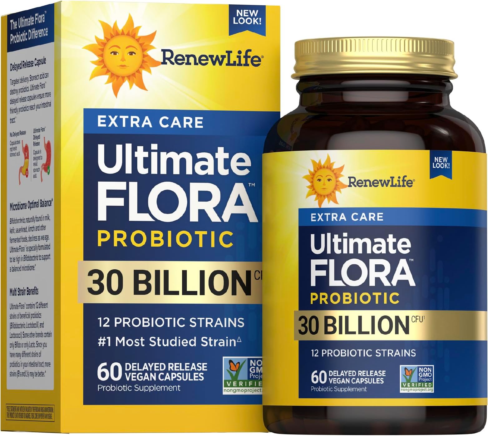 Renew Life Adult Probiotics, 30 Billion CFU Guaranteed, Probiotic Supplement for Digestive & Immune Health, Shelf Stable, Gluten Free, Extra Care, For Men & Women, 60 Capsules
