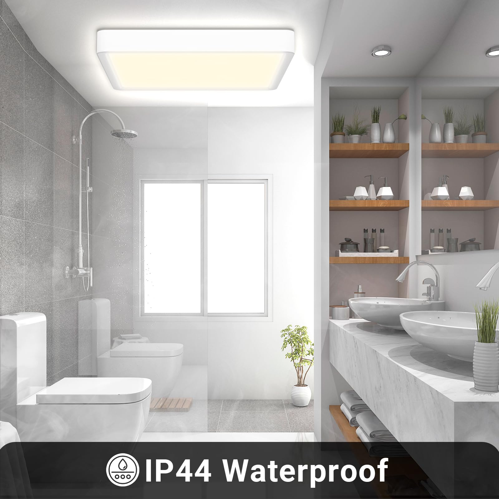 LQWELL® Plafonnier LED, IP44 Lampe de Salle de Bain Étanche Carré Plat 24W 4000K 2600LM Lampe Simple Moderne Mince pour Salon Salle de Bain Chambre Cuisine Couloir Sous-Sol Bureau, 300 * 25mm