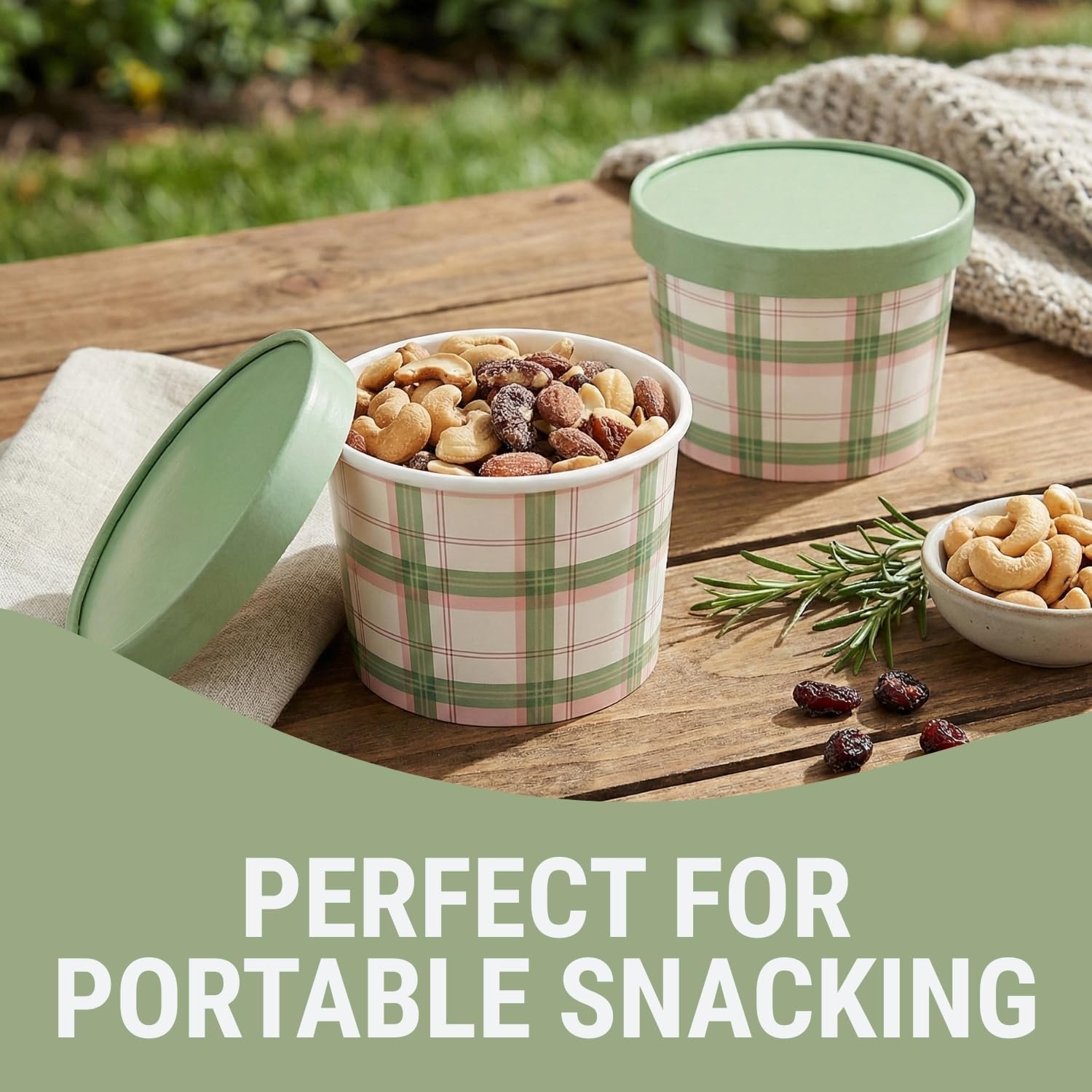 Fun Express Pink & Sage Plaid Paper Snack Bowls, 4" x 3", 12 Pieces