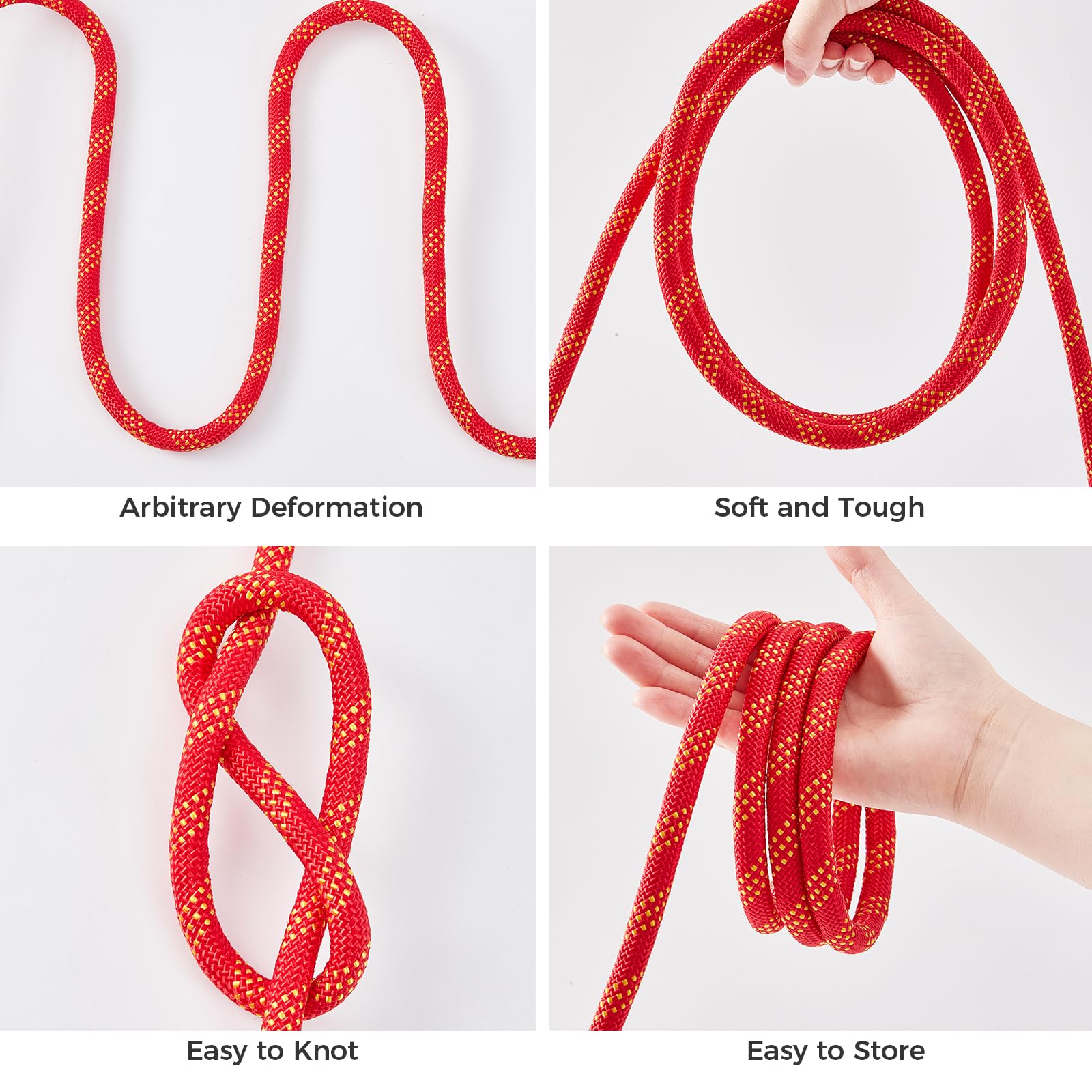 Cuerda de escalada de 7/16 pulgadas, 150 pies, cuerda de arborista de poliéster trenzado doble, cuerda de nailon resistente para anclaje, trabajo en árboles, carga, tirar, vela (rojo)