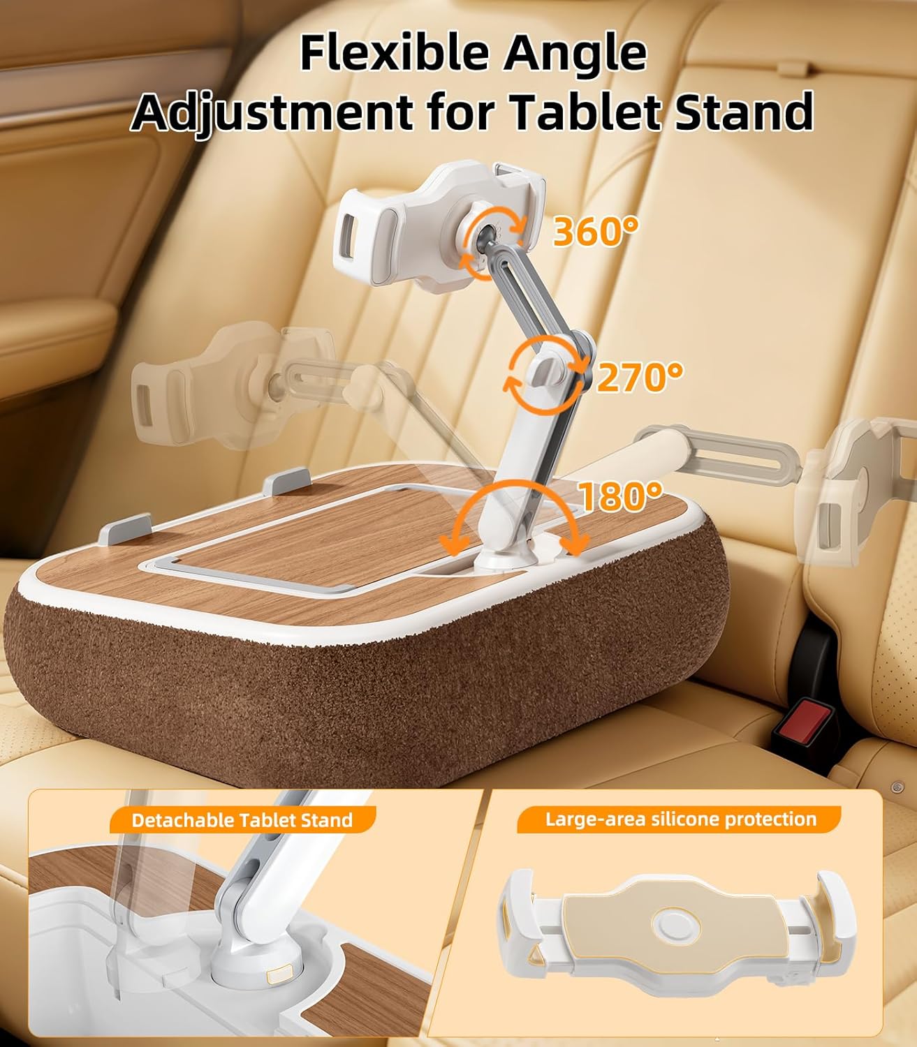 Car Seat Tray Pillow Stand, Laptop Lap Desk with Mouse Pad, Portable Food Tray with Tablet/Kindle Mount Holder, Front/Rear Seat Table for Office/Eating/Reading, Travel Essentials Accessories