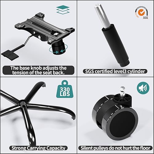 Miniatura 7 de Silla de oficina ergonómica, silla de escritorio de malla para el hogar de 330 libras, sillas de escritorio de oficina con ruedas, cómoda silla de