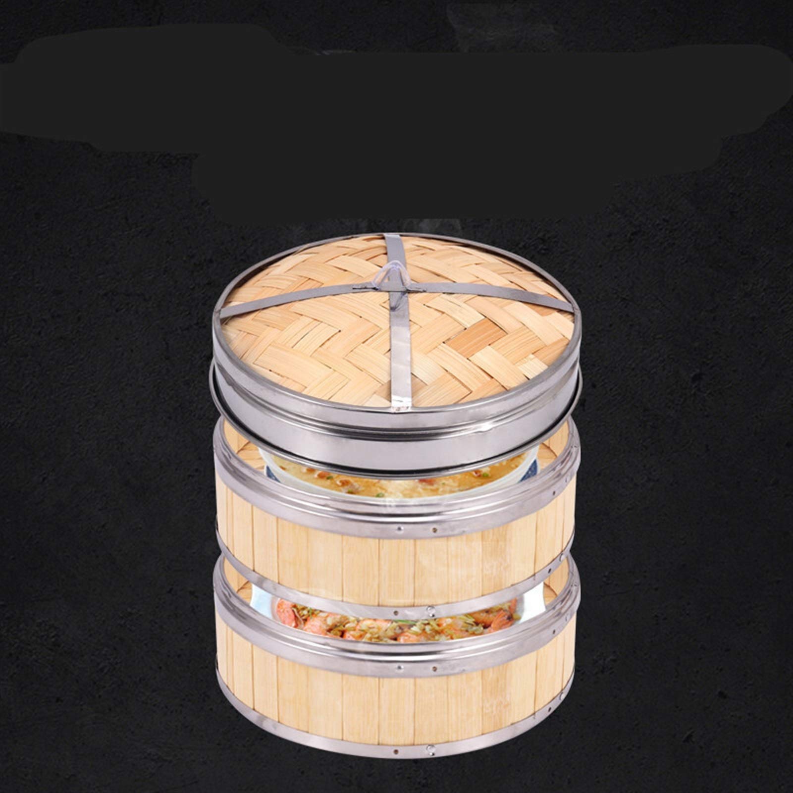 Olla para cocinar, Lcuihong - Vaporera de bambú con Borde de Acero Inoxidable, vaporera de bambú, Platos para Dim Sum, vaporera de Pescado, Cesta de Madera para cocinar al Vapor, Herramienta
