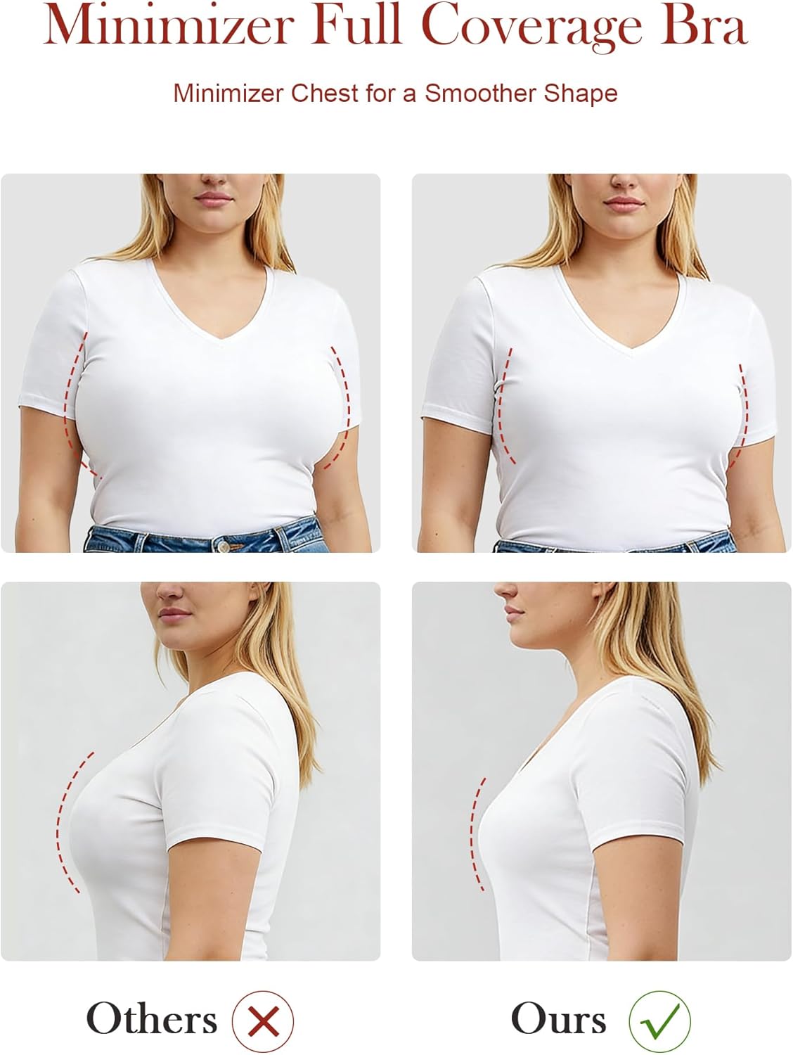 HACI Minimizer Bra for Women Plus Size Full Coverage Underwire Unlined T-Shirt Support for Heavy Breast Seamless - Image 2