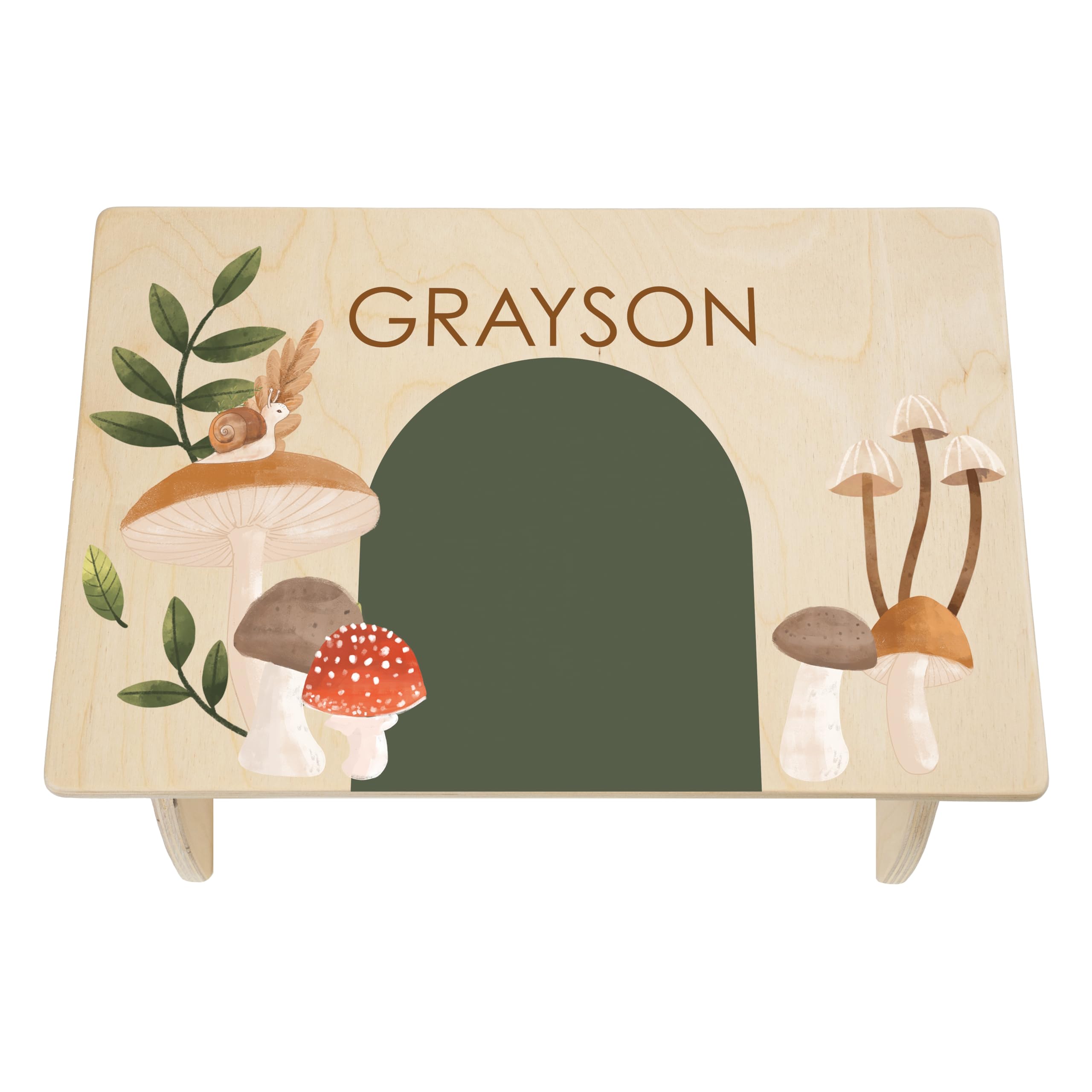 Step Stool for Toddlers- Personalized Wood Kids Step Stool with Name for Kitchen Sink, Bathroom, Potty Training, Toilet, Kitchen Sink- Sturdy and Safe- Made in USA by BloomOwl (Mushroom)