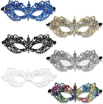 6 Packs Lace Masquerade Mask Small Cusp Lace Eye Patch for Women Mascarade Ball Sexy Lady Half Prom Masks Fancy Dress Venetian Halloween Carnival Cosplay Party Decoration Make Up Favors, 6 Colors
