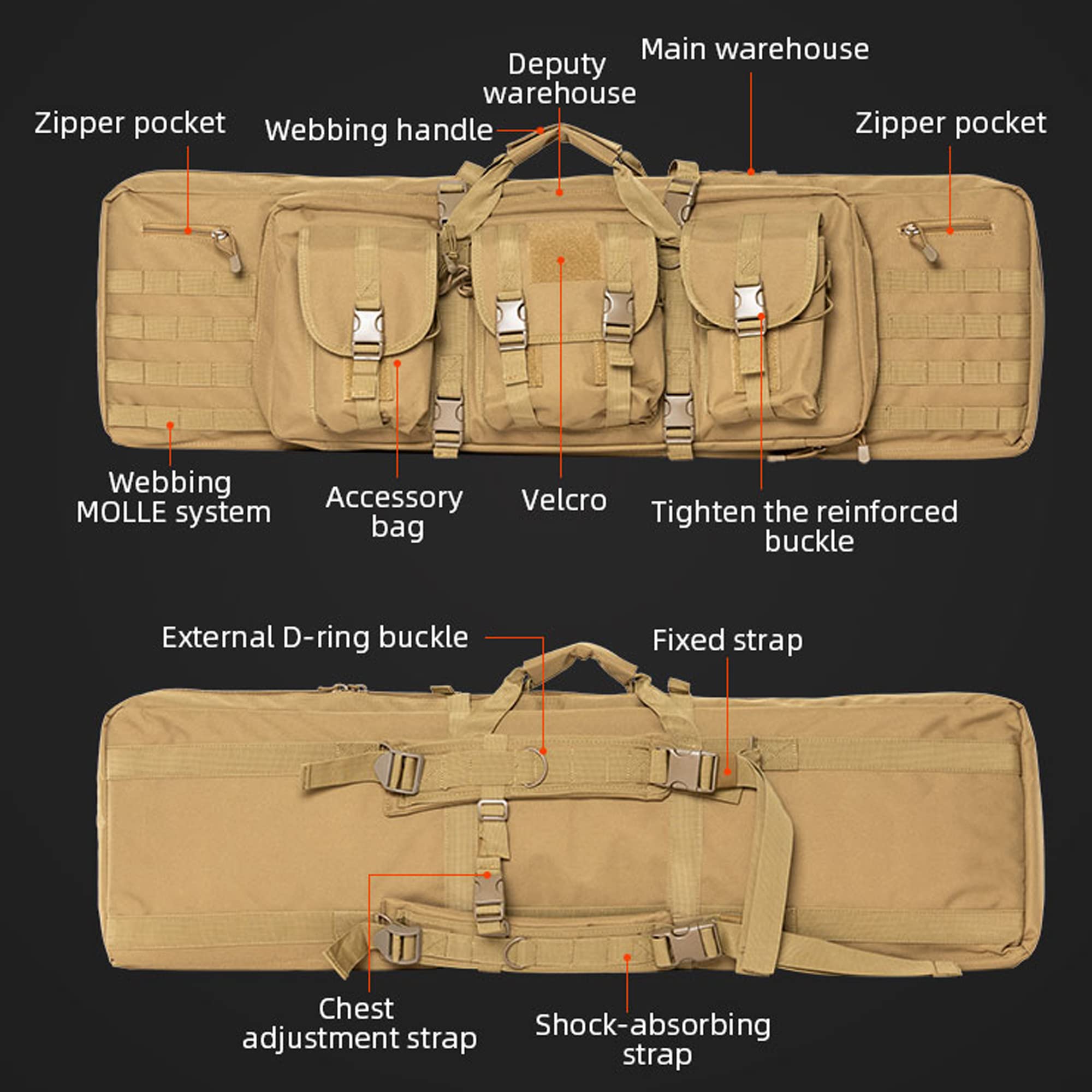Borsa Doppia per Fucili, Custodia per Fucile Ad Aria Compressa, Borsa per Armi, Sport Fodero per Fucile da Caccia, Custodia Porta Fucili Armi,Zaino per Fucile Tattico per Caccia e Pesca