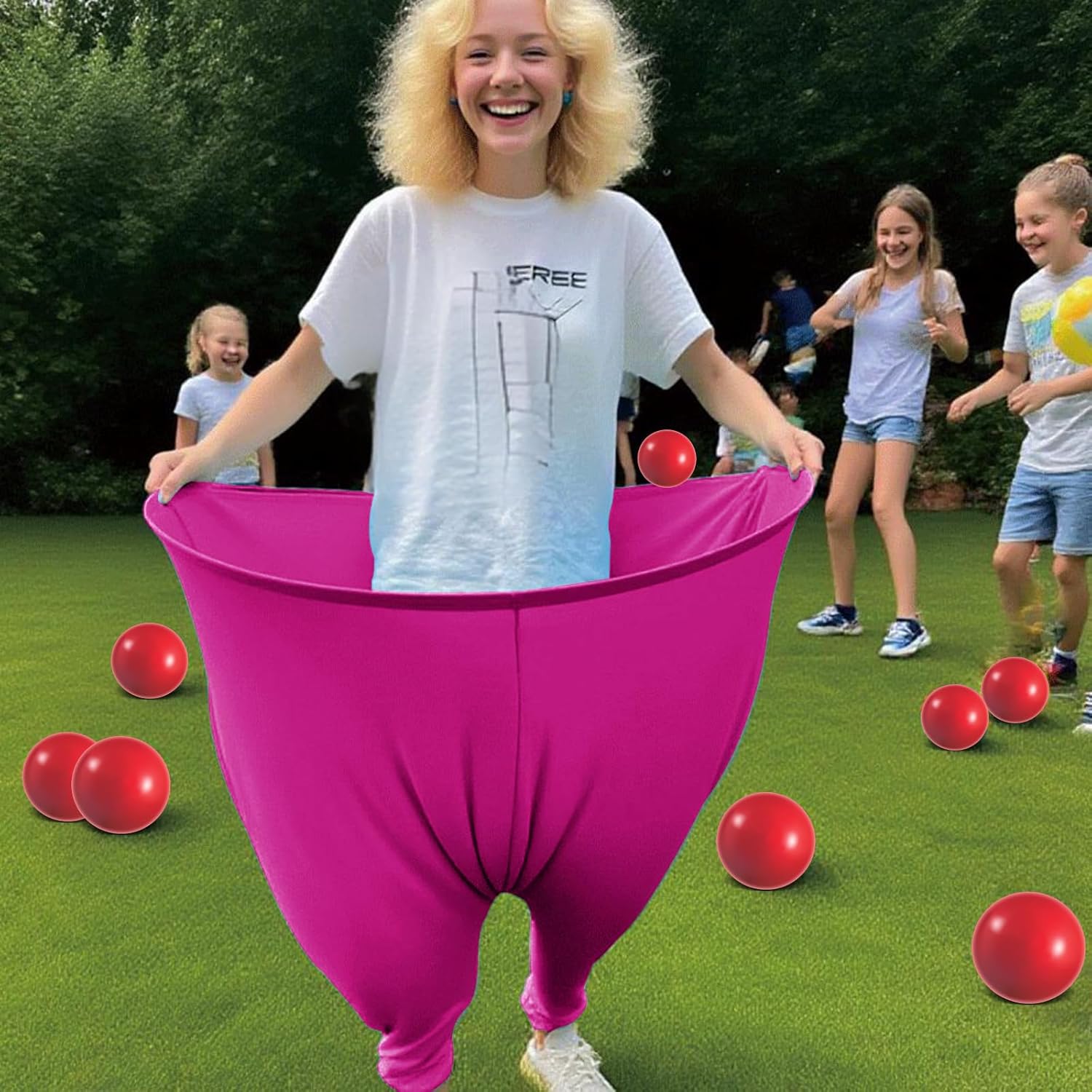 Granny Pants Yard Game Set - Giant Outdoor Party Game with 8 Bouncy Balls and Pump，Fun Family Reunion & Adult Yard Games for Groups - Image 5