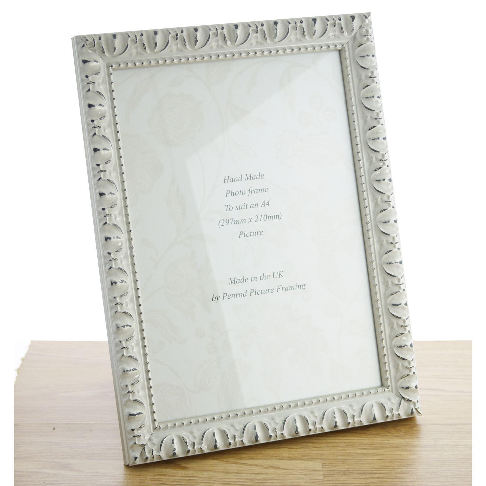 Giselle Hand Made Antique Silver and White Shabby Chic Ornate Vintage Photo Frame for an A4 (297mmx210mm) Photo. Real Glass Glazed - Image 2