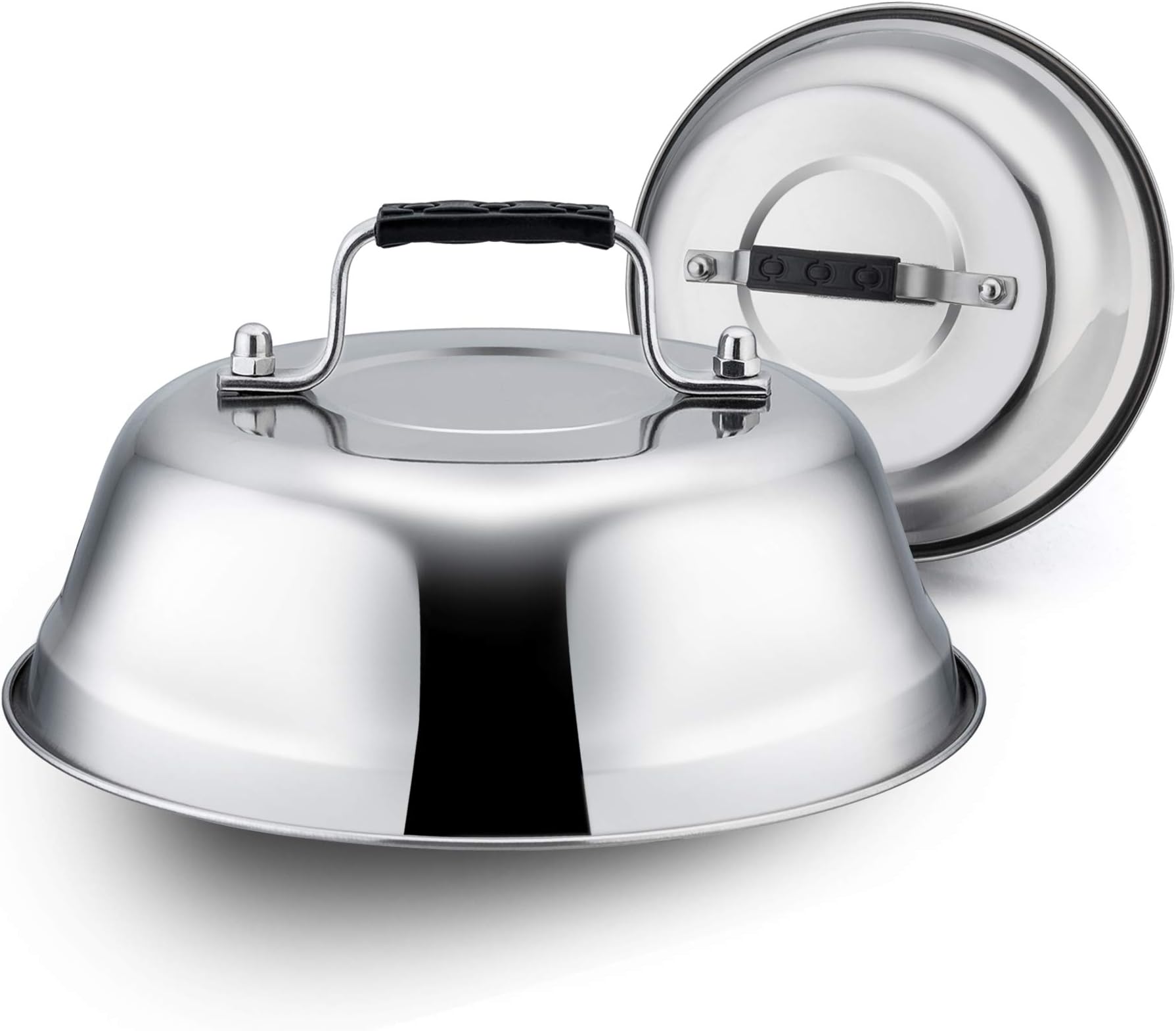 9IN Melting Dome Set of 2, Leonyo Stainless Steel Basting Cover for Griddle Grill Flat Top Cast Iron, Heavy Duty Steam Griddle Accessories for BBQ Cooking Burger, Dishwasher Safe