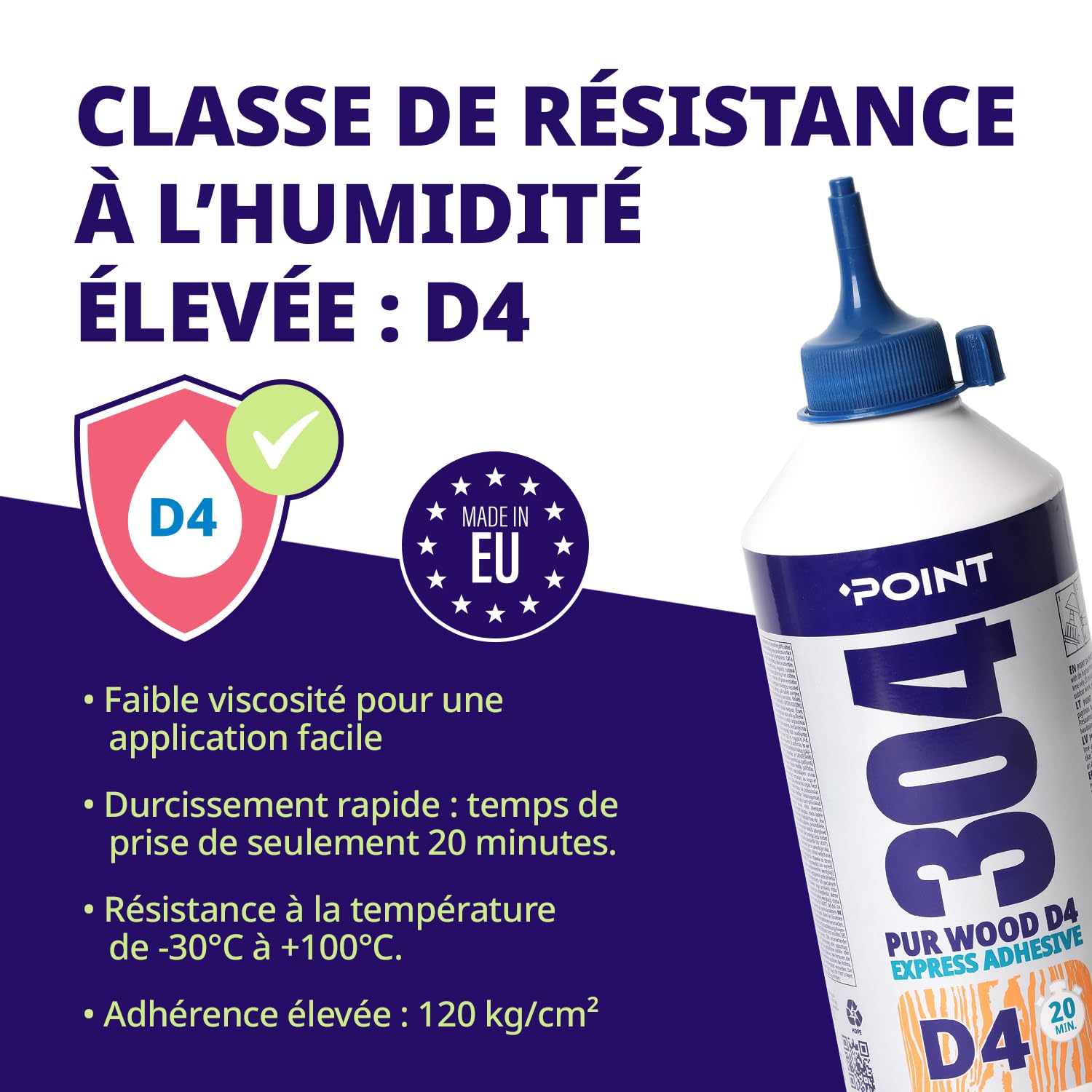 POINT Colle à Bois d’Extérieur et d’Intérieur Anti-Humidité D4 – Colle PU 750 g – Extra Forte pour Meubles et Constructions en Bois – Matériel de Bricolage